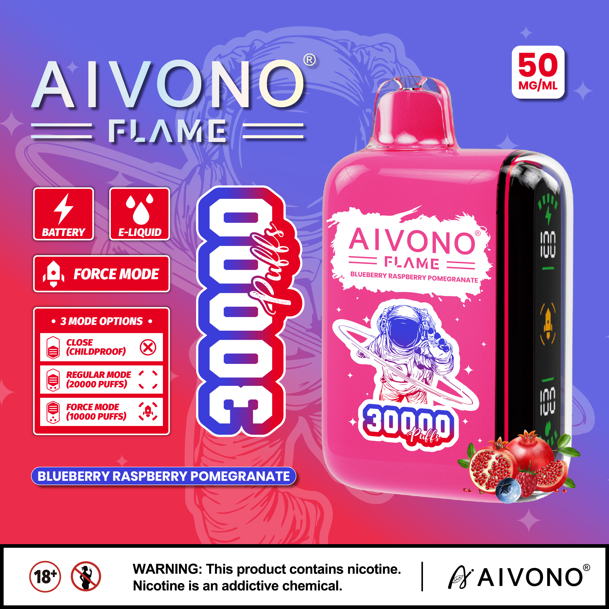 AIM Flame 30000 Puffs Disposable Vape – 25ml, 650mAh Rechargeable, 1.2Ω Dual Mesh Coil, Type-C, LED Display