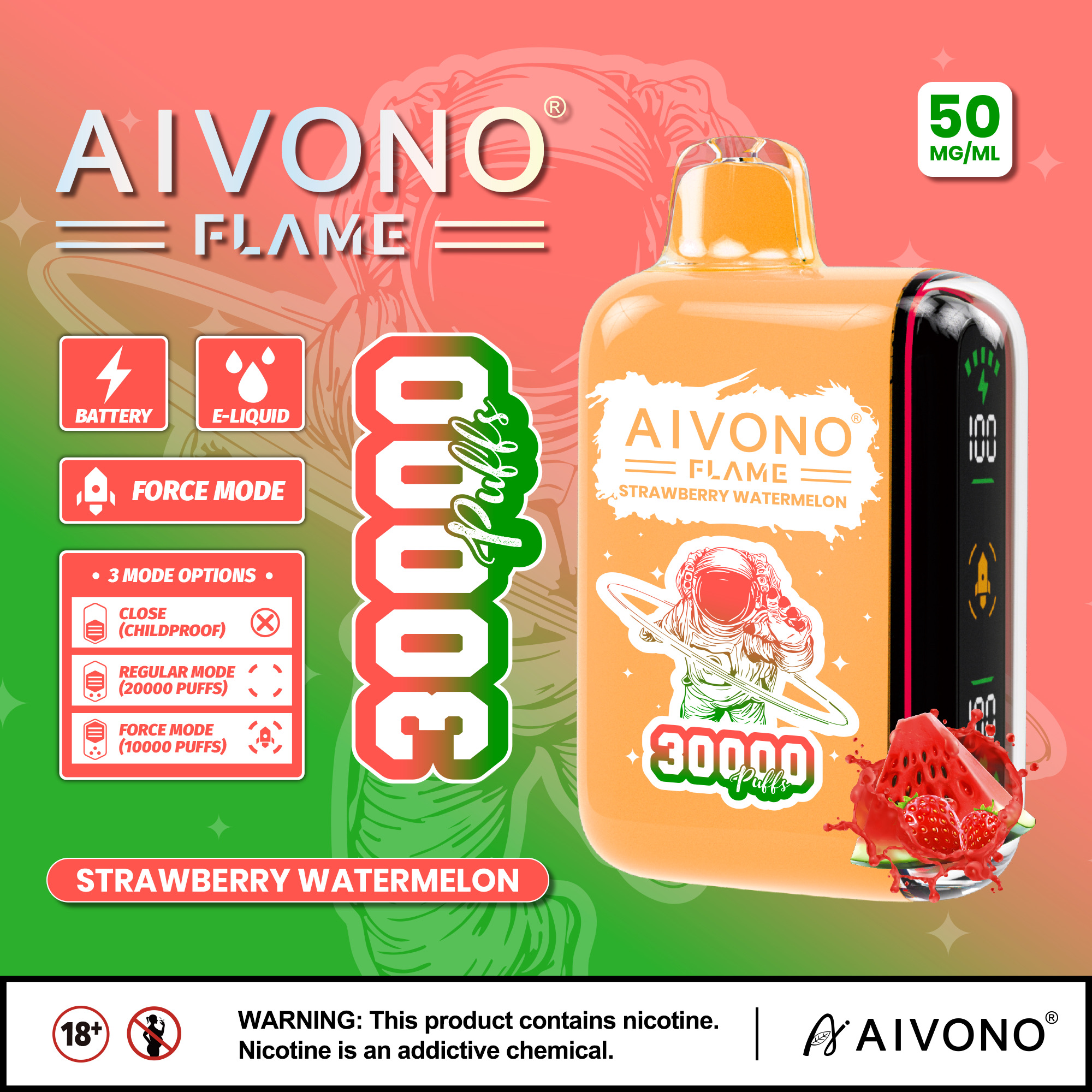 AIM Flame 30000 Puffs Disposable Vape – 25ml, 650mAh Rechargeable, 1.2Ω Dual Mesh Coil, Type-C, LED Display