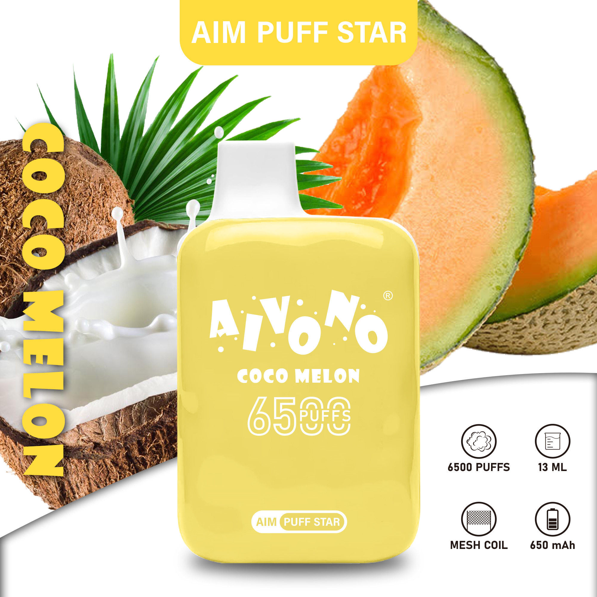 AIM Puff Star 6500 Puffs Disposable Vape – 13ml, 650mAh Rechargeable, 1.2Ω Mesh Coil, Type-C Charging