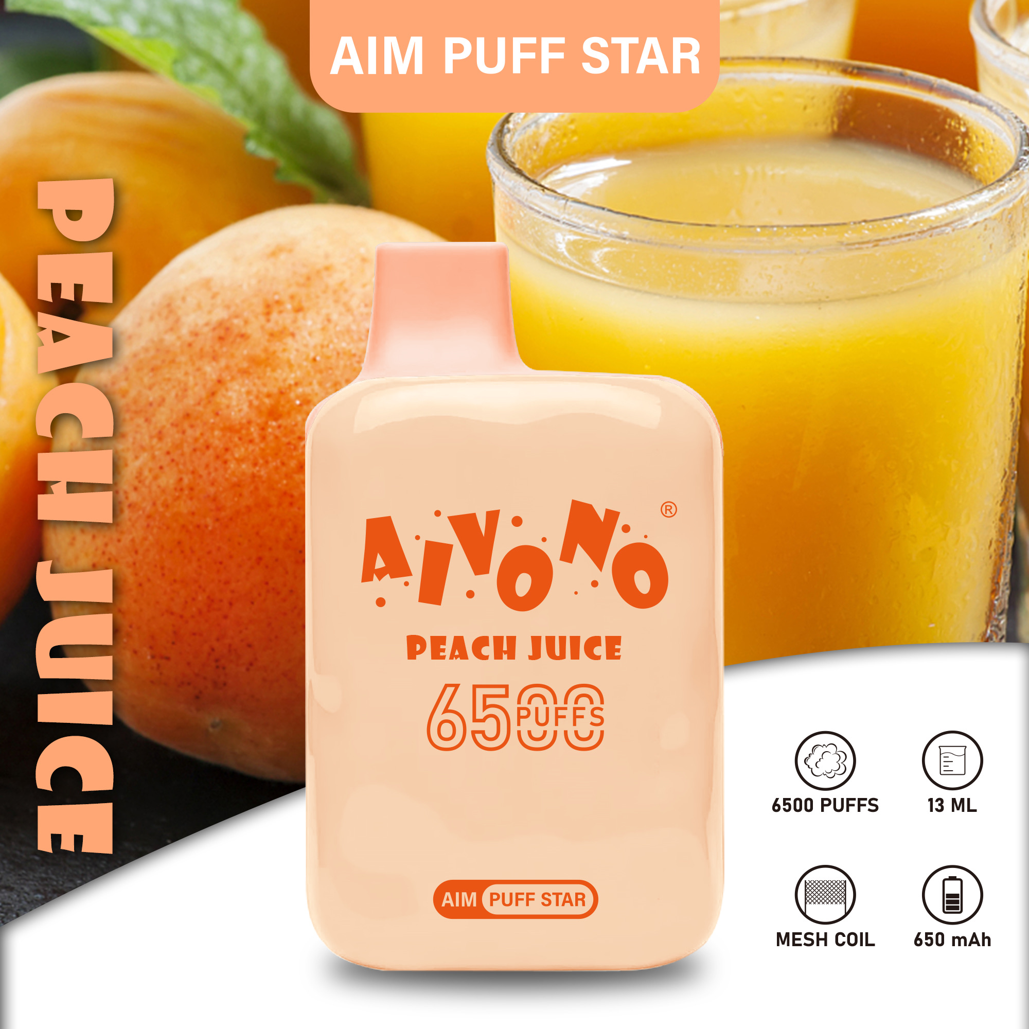 AIM Puff Star 6500 Puffs Disposable Vape – 13ml, 650mAh Rechargeable, 1.2Ω Mesh Coil, Type-C Charging