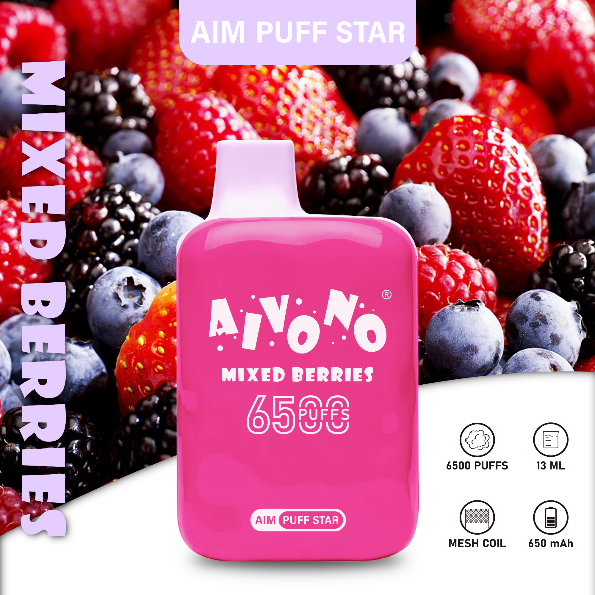 AIM Puff Star 6500 Puffs Disposable Vape – 13ml, 650mAh Rechargeable, 1.2Ω Mesh Coil, Type-C Charging