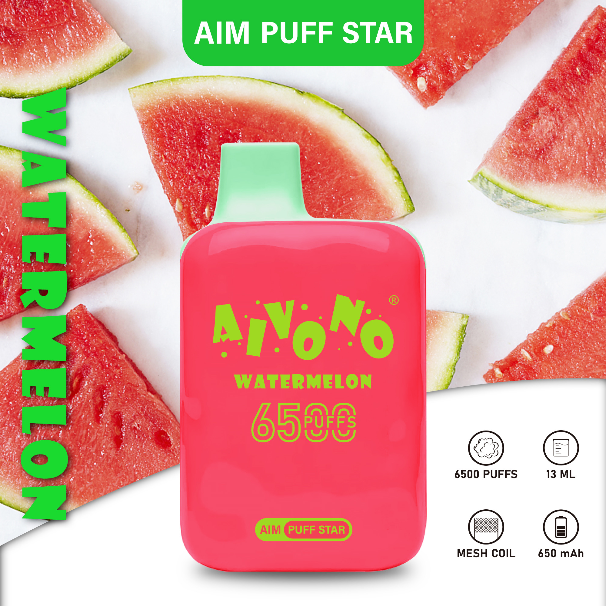 AIM Puff Star 6500 Puffs Disposable Vape – 13ml, 650mAh Rechargeable, 1.2Ω Mesh Coil, Type-C Charging