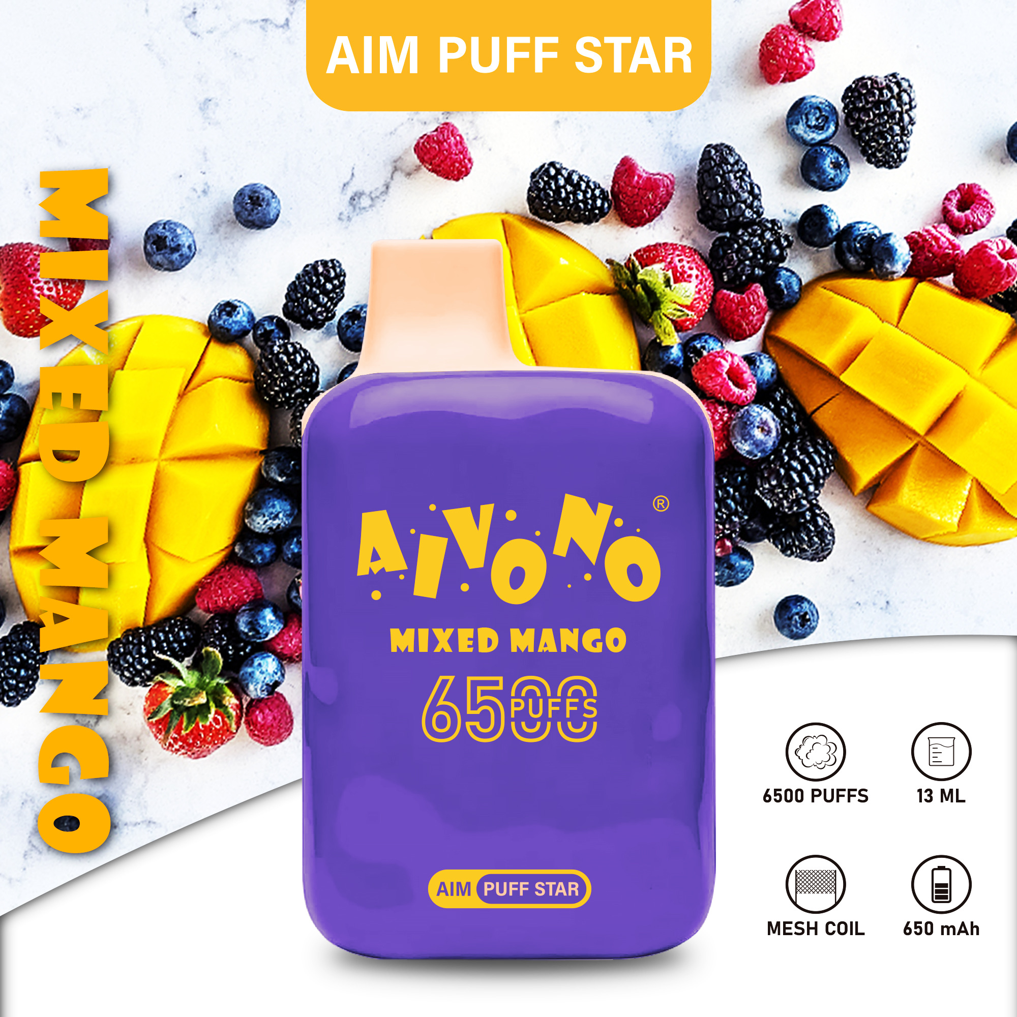 AIM Puff Star 6500 Puffs Disposable Vape – 13ml, 650mAh Rechargeable, 1.2Ω Mesh Coil, Type-C Charging