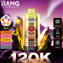 BANG 120000 Puffs Disposable Vape – 6-in-1 Flavors, 40ml, Rechargeable, Type-C, Mesh Coil1