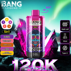 BANG 120000 Puffs Disposable Vape – 6-in-1 Flavors, 40ml, Rechargeable, Type-C, Mesh Coil1