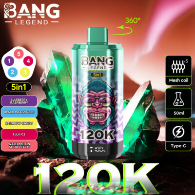 BANG 120000 Puffs Disposable Vape – 6-in-1 Flavors, 40ml, Rechargeable, Type-C, Mesh Coil1