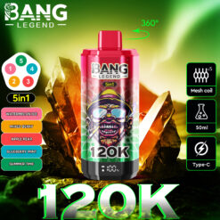 BANG 120000 Puffs Disposable Vape – 6-in-1 Flavors, 40ml, Rechargeable, Type-C, Mesh Coil1