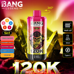 BANG 120000 Puffs Disposable Vape – 6-in-1 Flavors, 40ml, Rechargeable, Type-C, Mesh Coil1