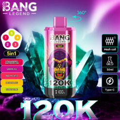 BANG 120000 Puffs Disposable Vape – 6-in-1 Flavors, 40ml, Rechargeable, Type-C, Mesh Coil1