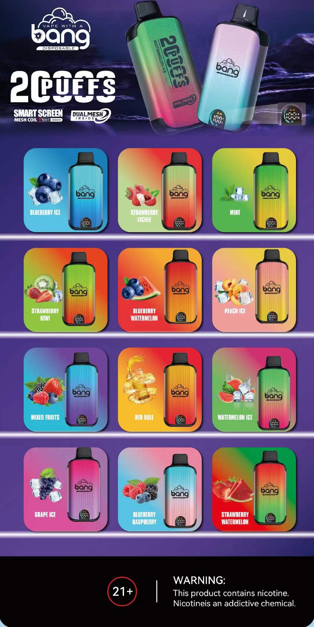 BANG 20000 Disposable Vape Buy | 20000 Puffs, Type-C, Rechargeable, Dual Mesh Coil