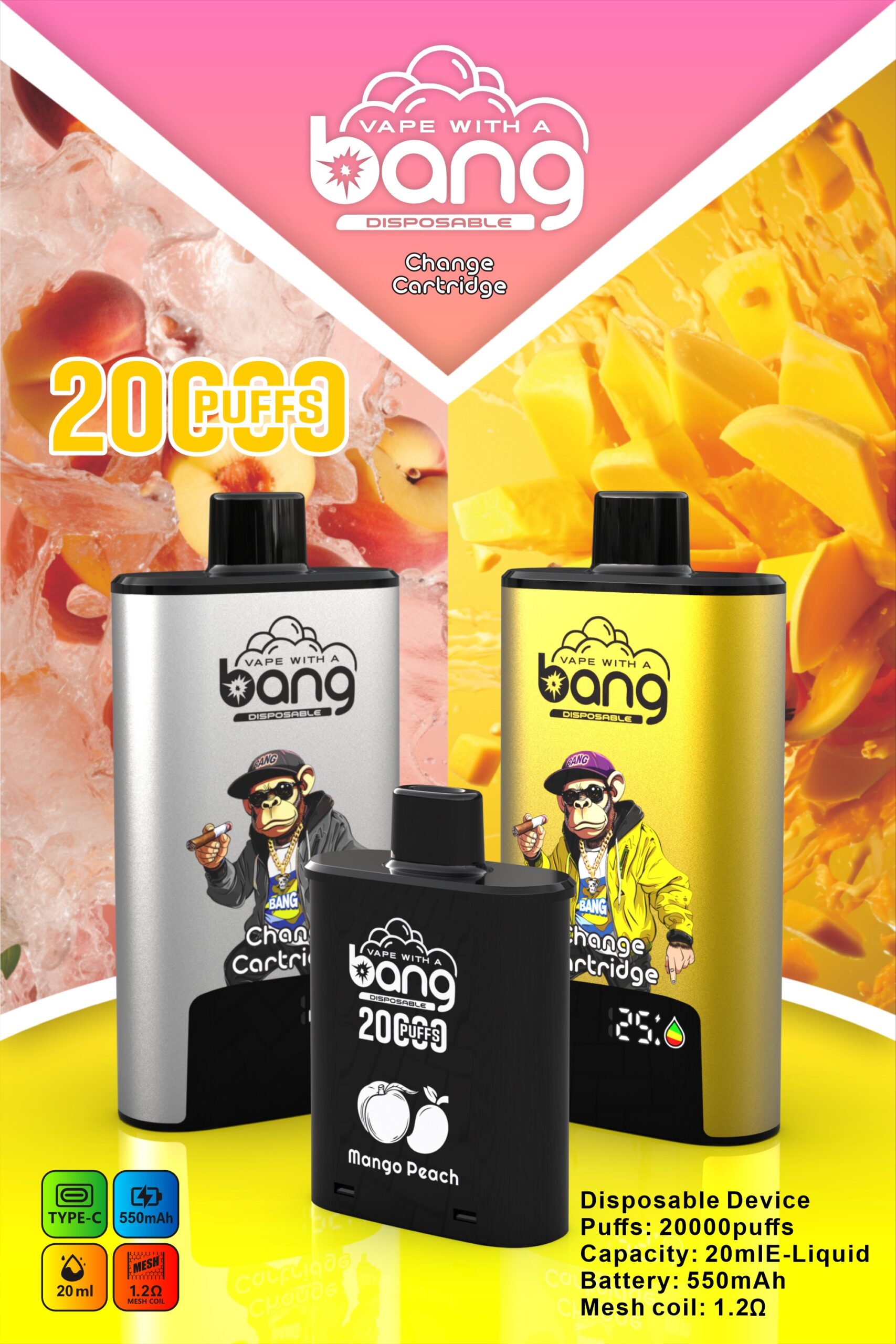 BANG 20000 Puffs Disposable Vape – 20ml, Type-C, 550mAh, Compact & Lightweight Design1