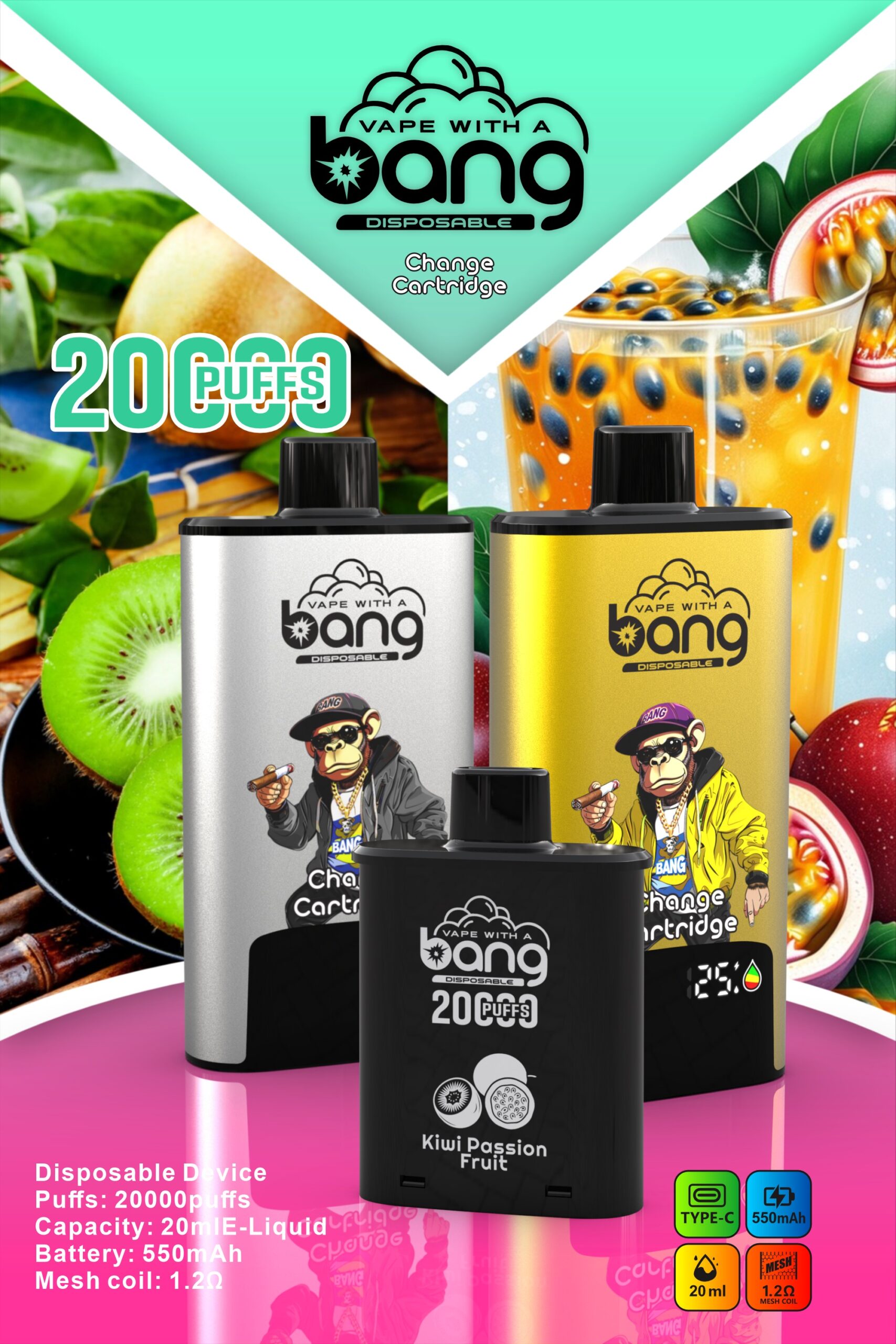 BANG 20000 Puffs Disposable Vape – 20ml, Type-C, 550mAh, Compact & Lightweight Design1