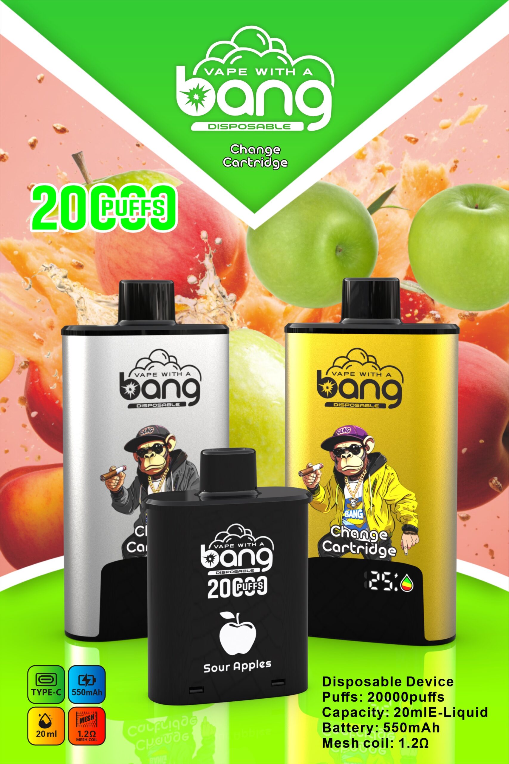 BANG 20000 Puffs Disposable Vape – 20ml, Type-C, 550mAh, Compact & Lightweight Design1