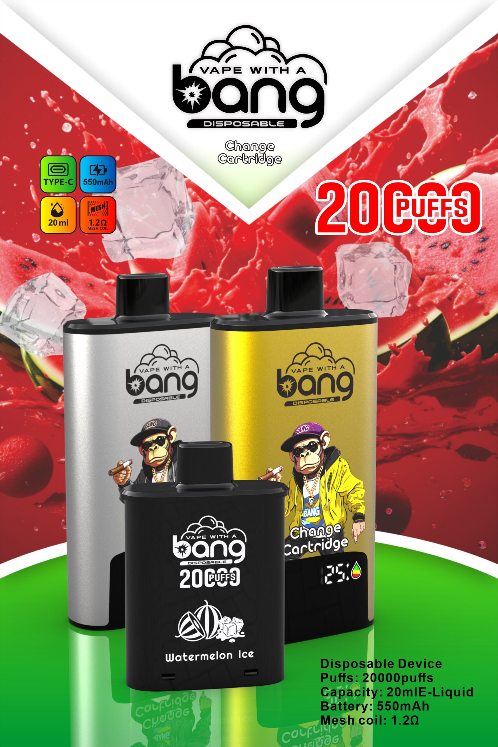 BANG 20000 Puffs Disposable Vape – 20ml, Type-C, 550mAh, Compact & Lightweight Design1