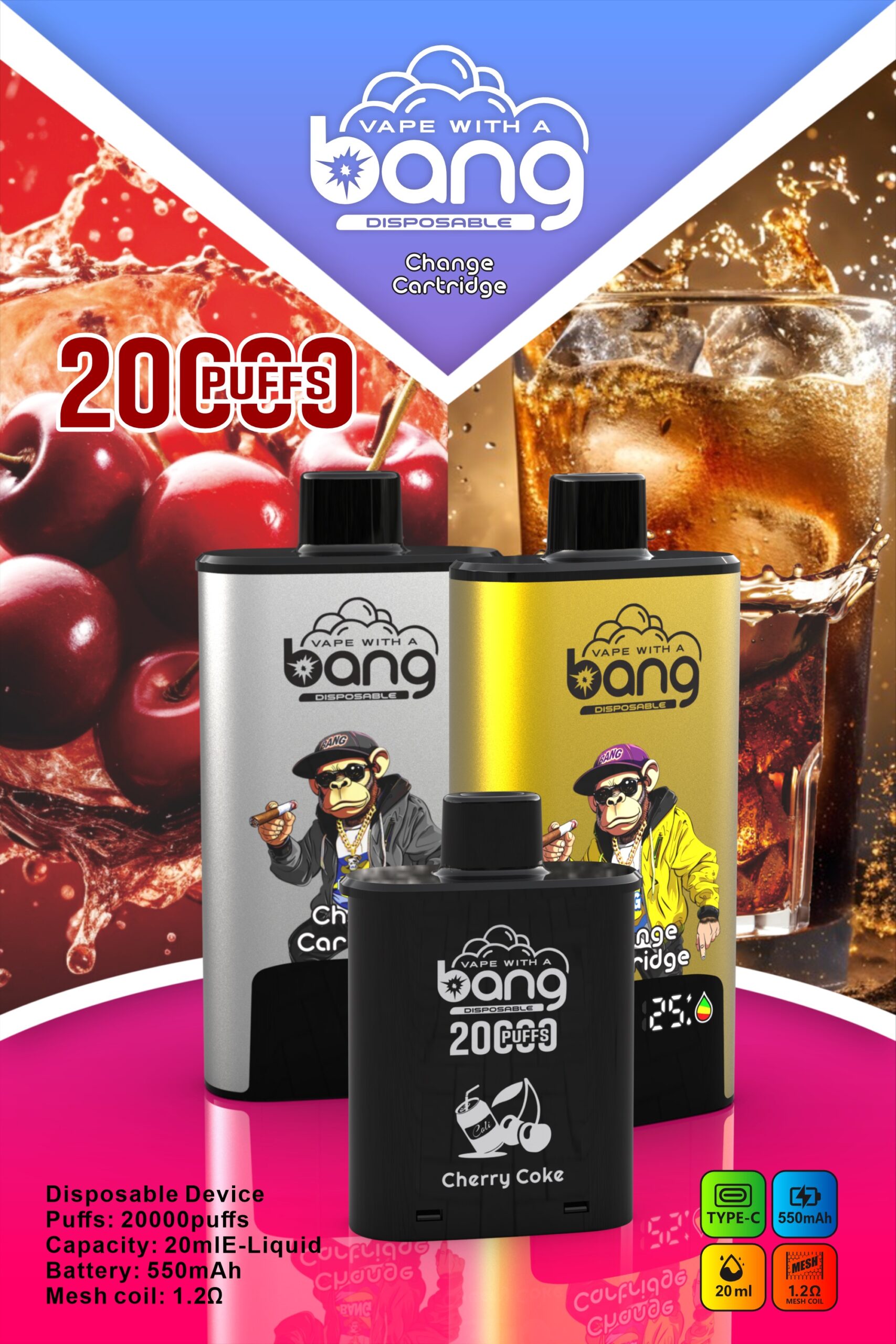 BANG 20000 Puffs Disposable Vape – 20ml, Type-C, 550mAh, Compact & Lightweight Design1
