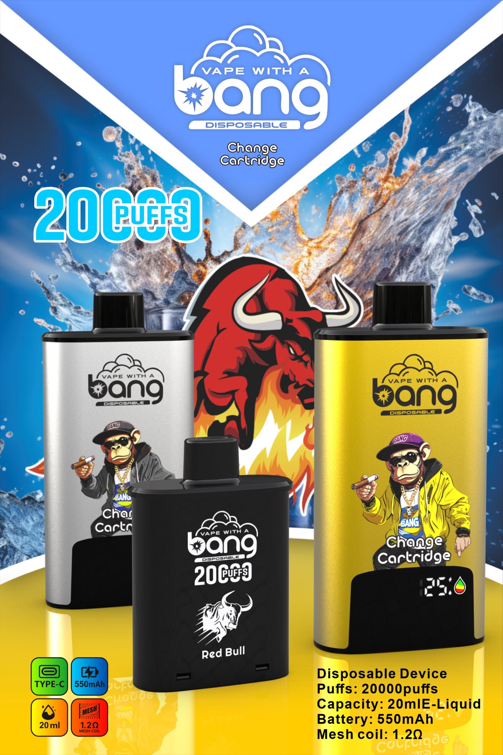 BANG 20000 Puffs Disposable Vape – 20ml, Type-C, 550mAh, Compact & Lightweight Design1