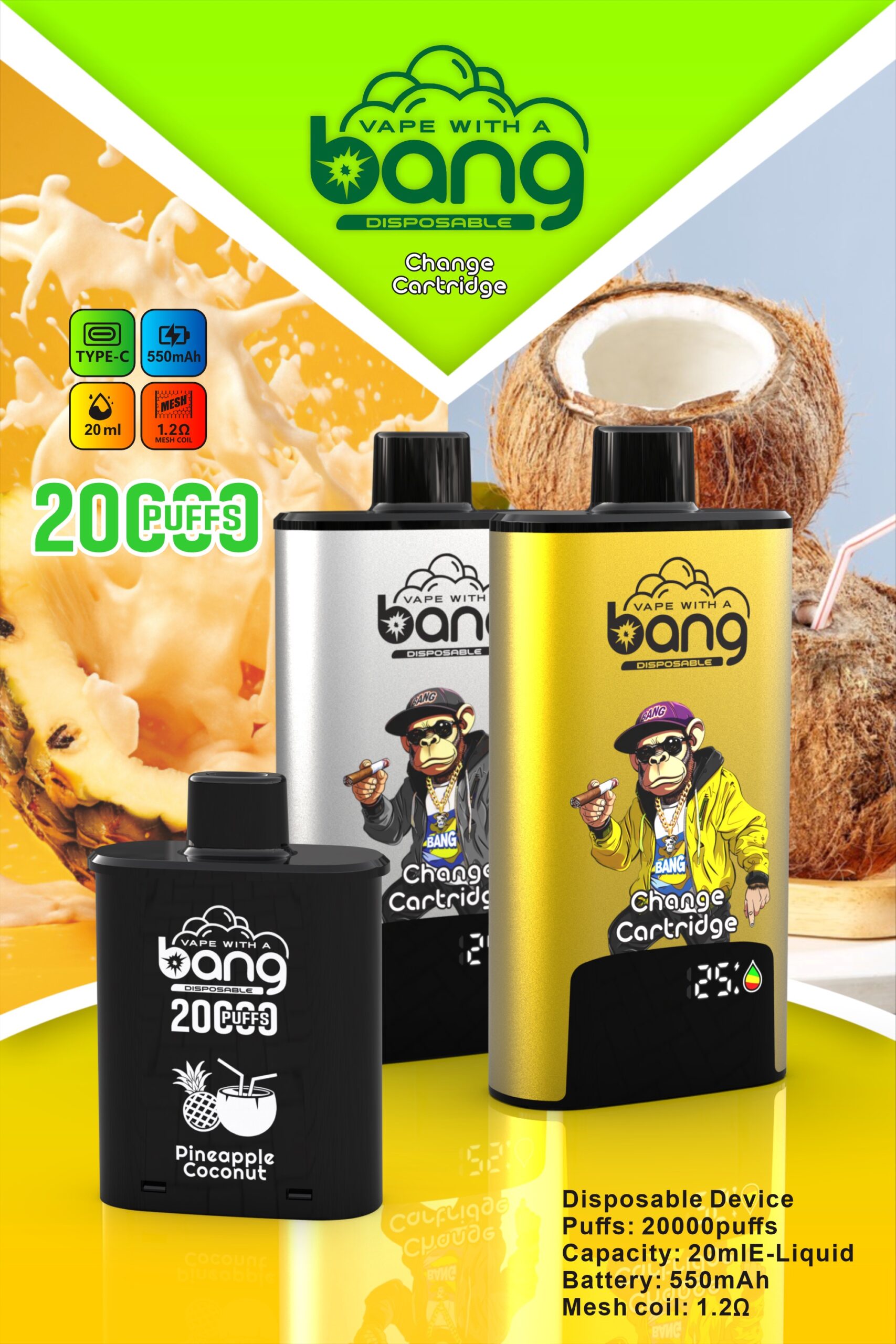 BANG 20000 Puffs Disposable Vape – 20ml, Type-C, 550mAh, Compact & Lightweight Design1