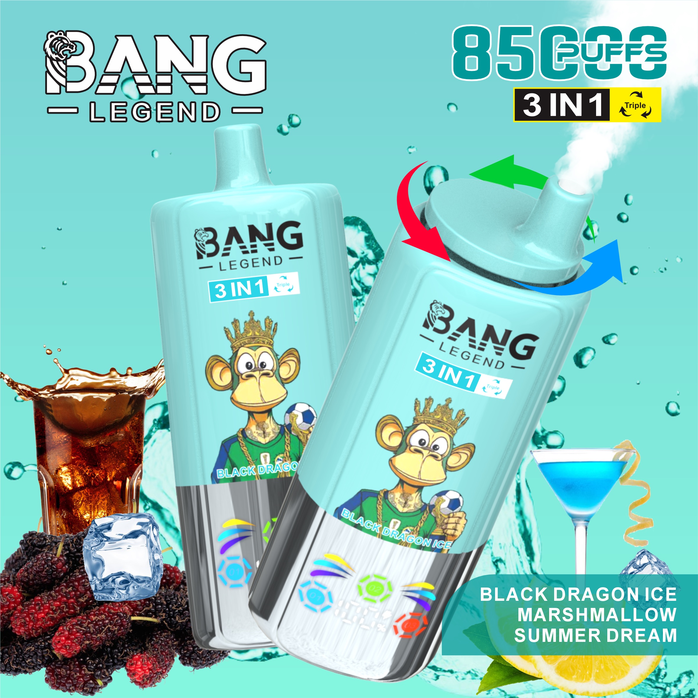 BANG 85000 Puffs Disposable Vape – 3-in-1 Adjustable Flavors, 850mAh, Type-C, Mesh Coil1