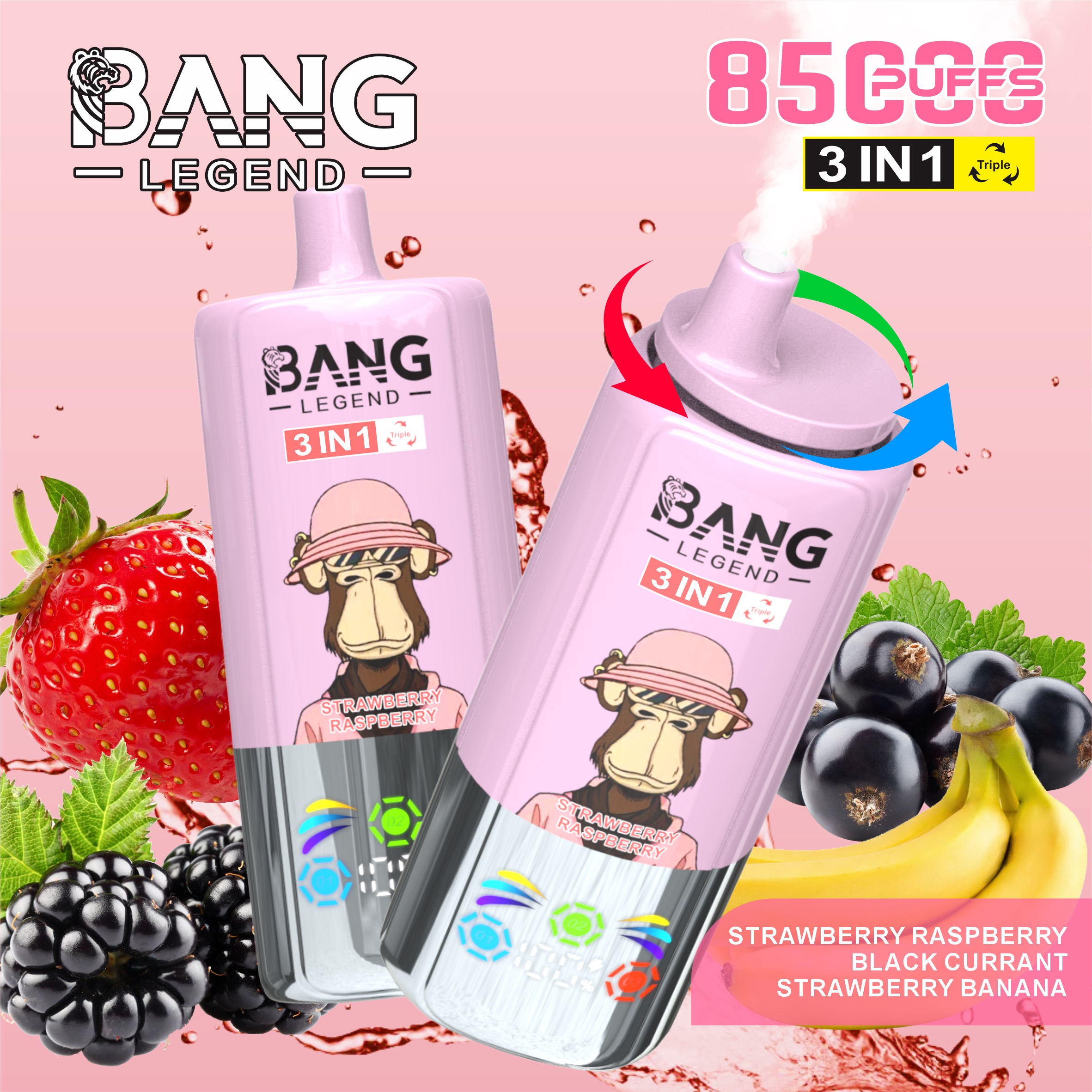 BANG 85000 Puffs Disposable Vape – 3-in-1 Adjustable Flavors, 850mAh, Type-C, Mesh Coil1