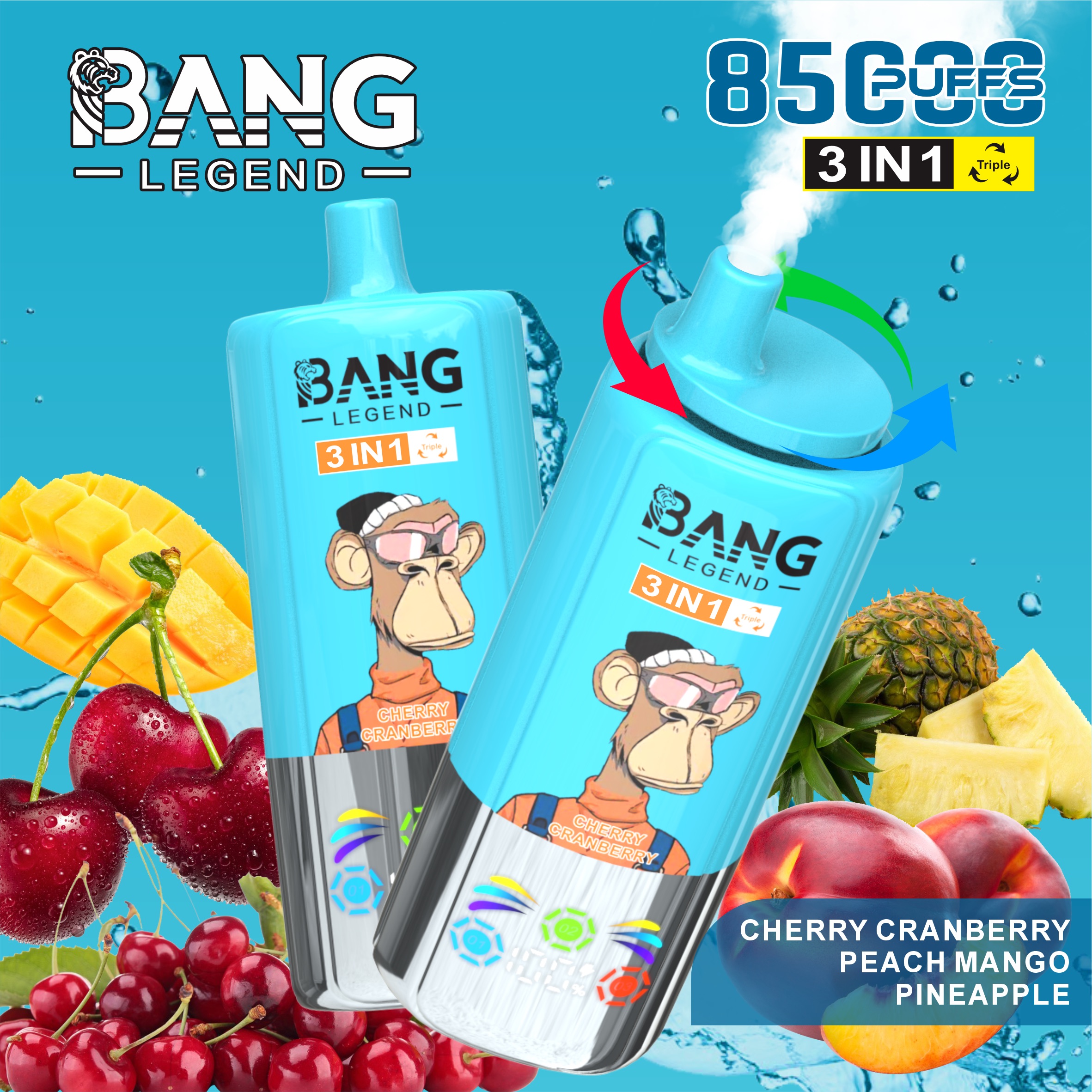 BANG 85000 Puffs Disposable Vape – 3-in-1 Adjustable Flavors, 850mAh, Type-C, Mesh Coil1