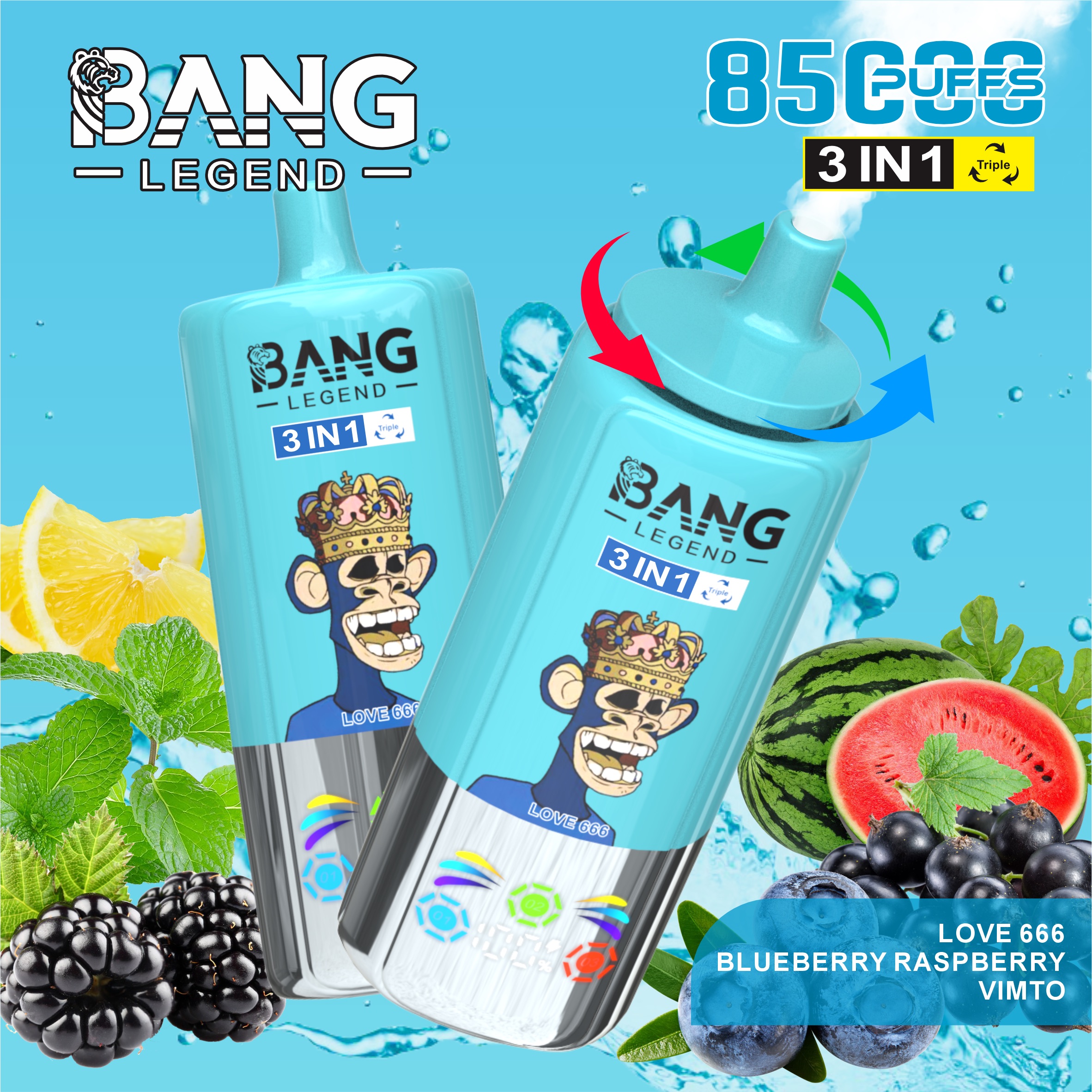 BANG 85000 Puffs Disposable Vape – 3-in-1 Adjustable Flavors, 850mAh, Type-C, Mesh Coil1
