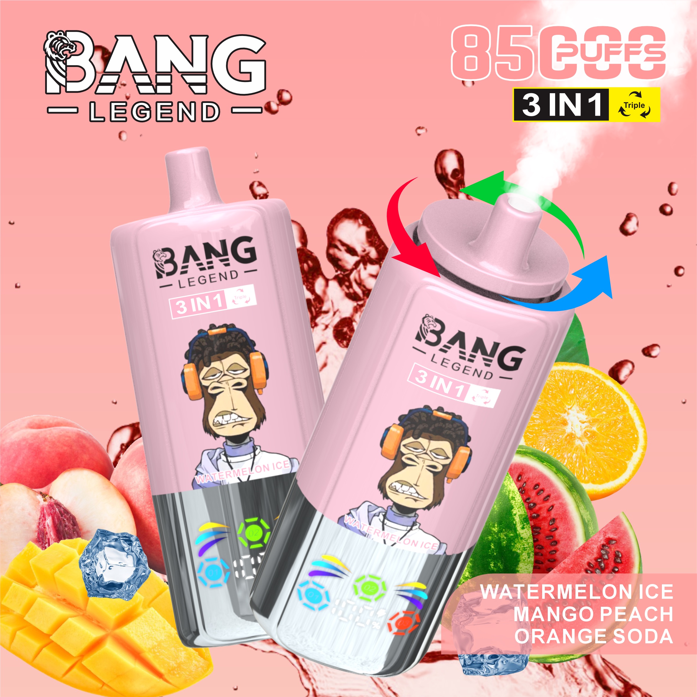 BANG 85000 Puffs Disposable Vape – 3-in-1 Adjustable Flavors, 850mAh, Type-C, Mesh Coil1
