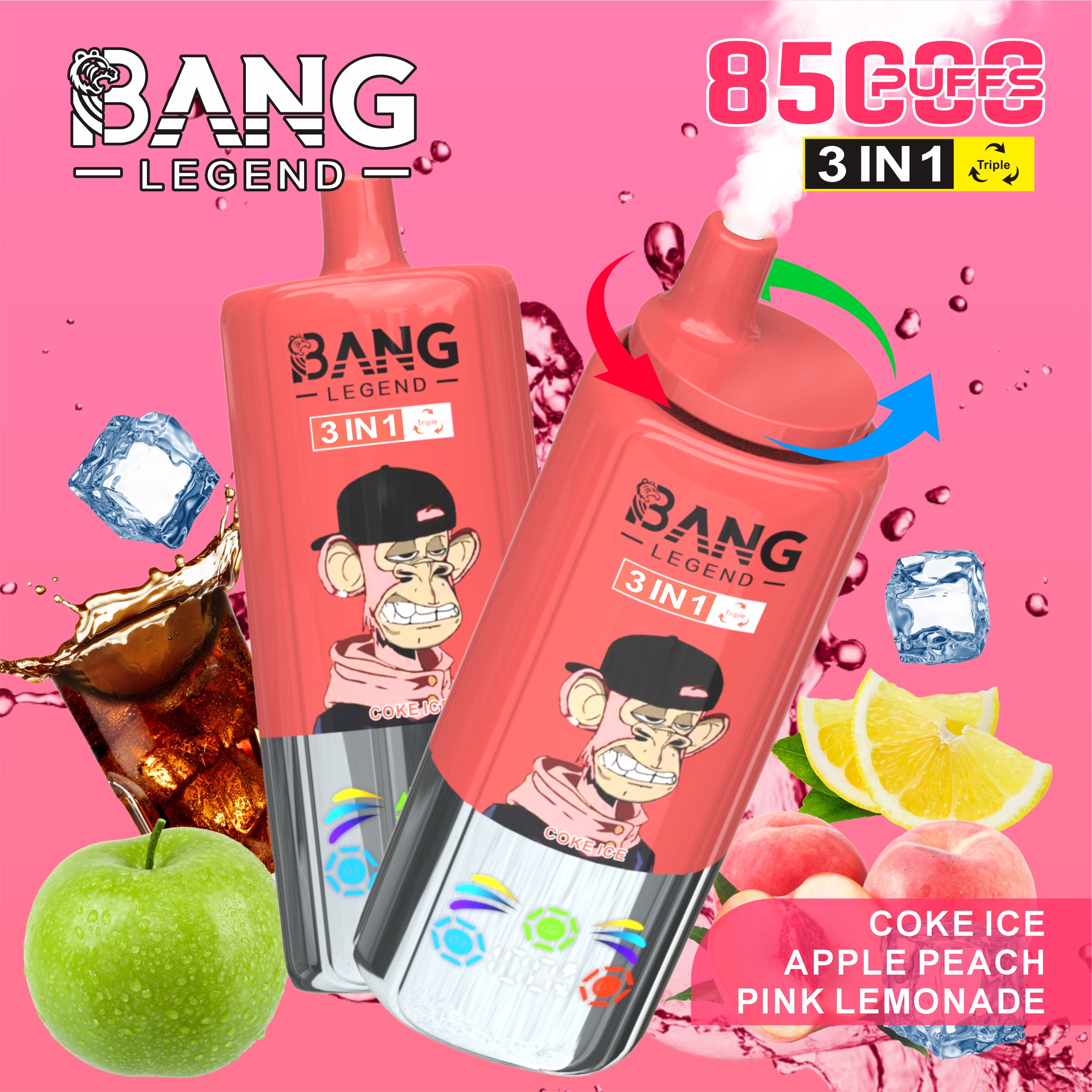 BANG 85000 Puffs Disposable Vape – 3-in-1 Adjustable Flavors, 850mAh, Type-C, Mesh Coil1