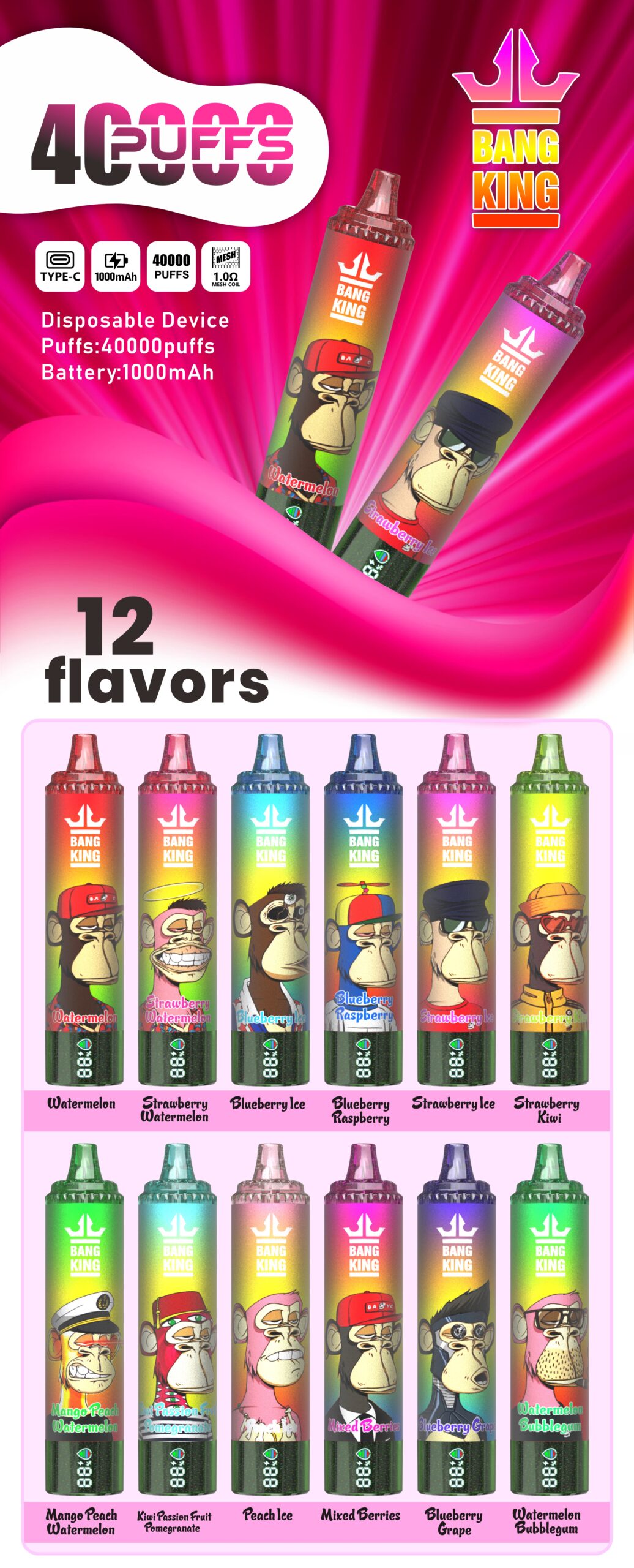 BANG B40 40000 Puffs Disposable Vape – 12 Flavors, 25ml, Compact & Rechargeable1