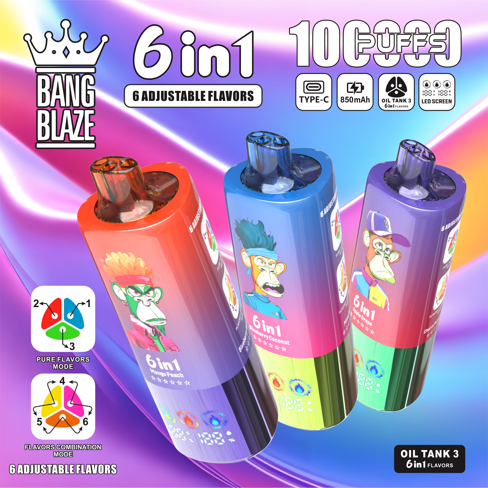 BANG BLAZE 100000 Puffs Disposable Vape – 10 Flavors in One, 850mAh, Type-C, Mesh Coil1
