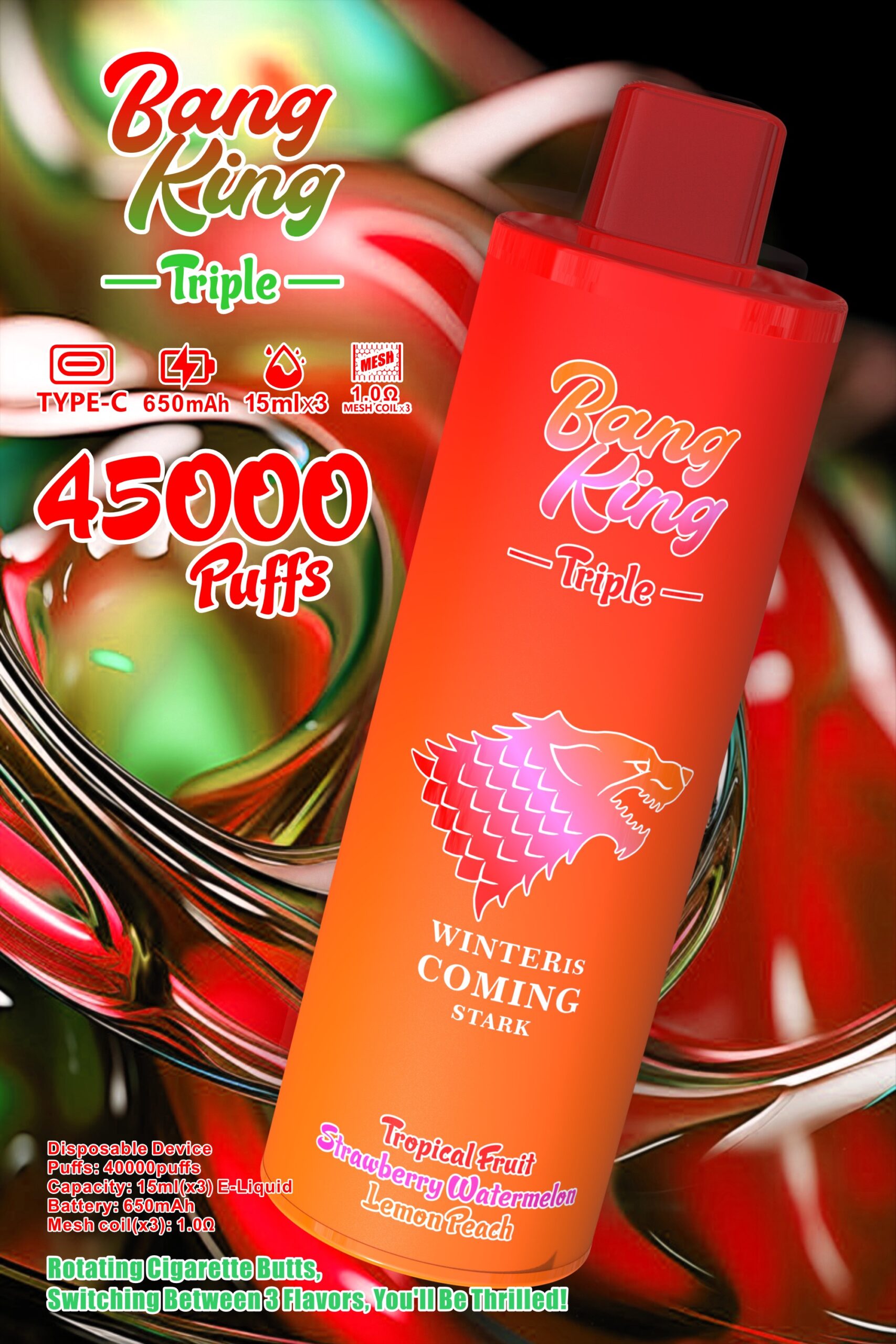 BANG KING 45000 Puffs Disposable Vape – 2x15ml Dual Tank, Rechargeable, 650mAh, 10 Flavors