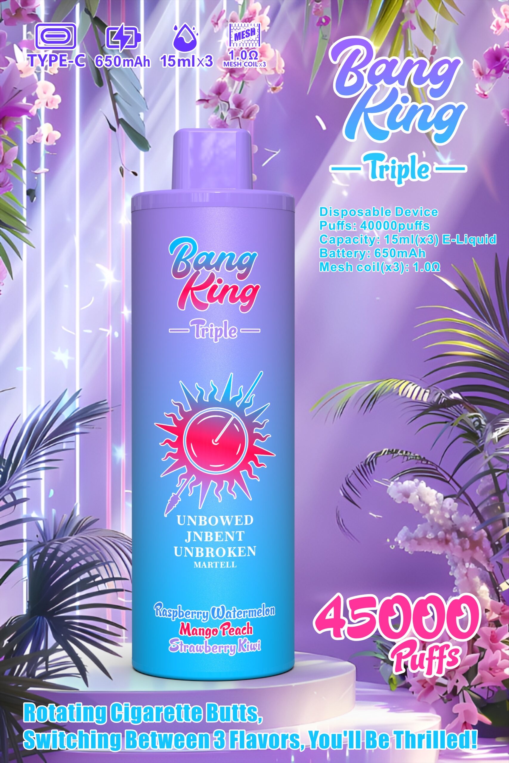 BANG KING 45000 Puffs Disposable Vape – 2x15ml Dual Tank, Rechargeable, 650mAh, 10 Flavors