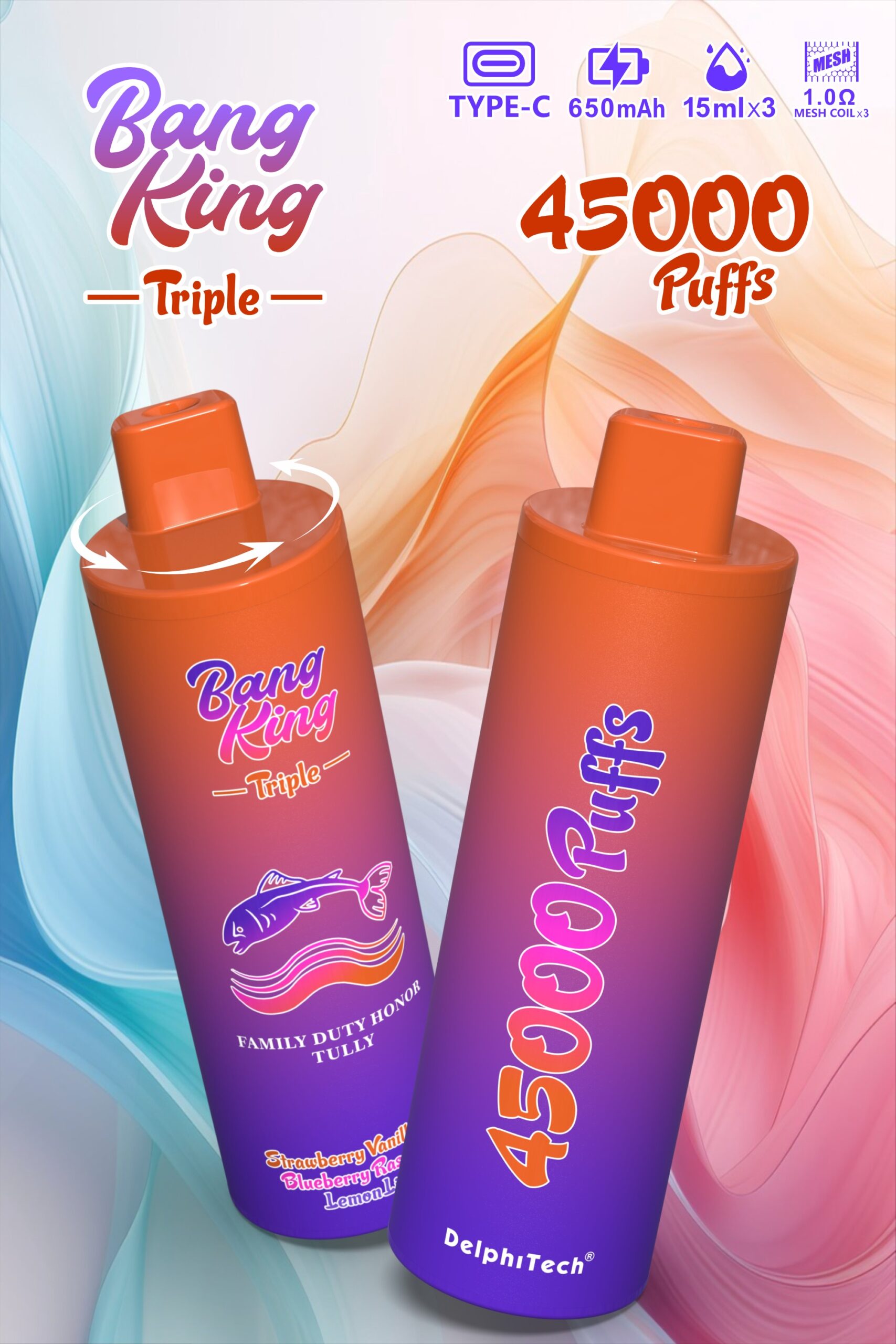 BANG KING 45000 Puffs Disposable Vape – 2x15ml Dual Tank, Rechargeable, 650mAh, 10 Flavors