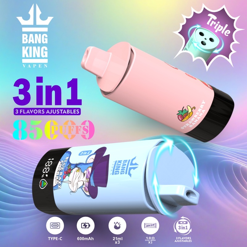 BANG KING 85000 Puffs Disposable Vape – 3-in-1, 63ml, Type-C, Mesh Coil, 600mAh Battery1