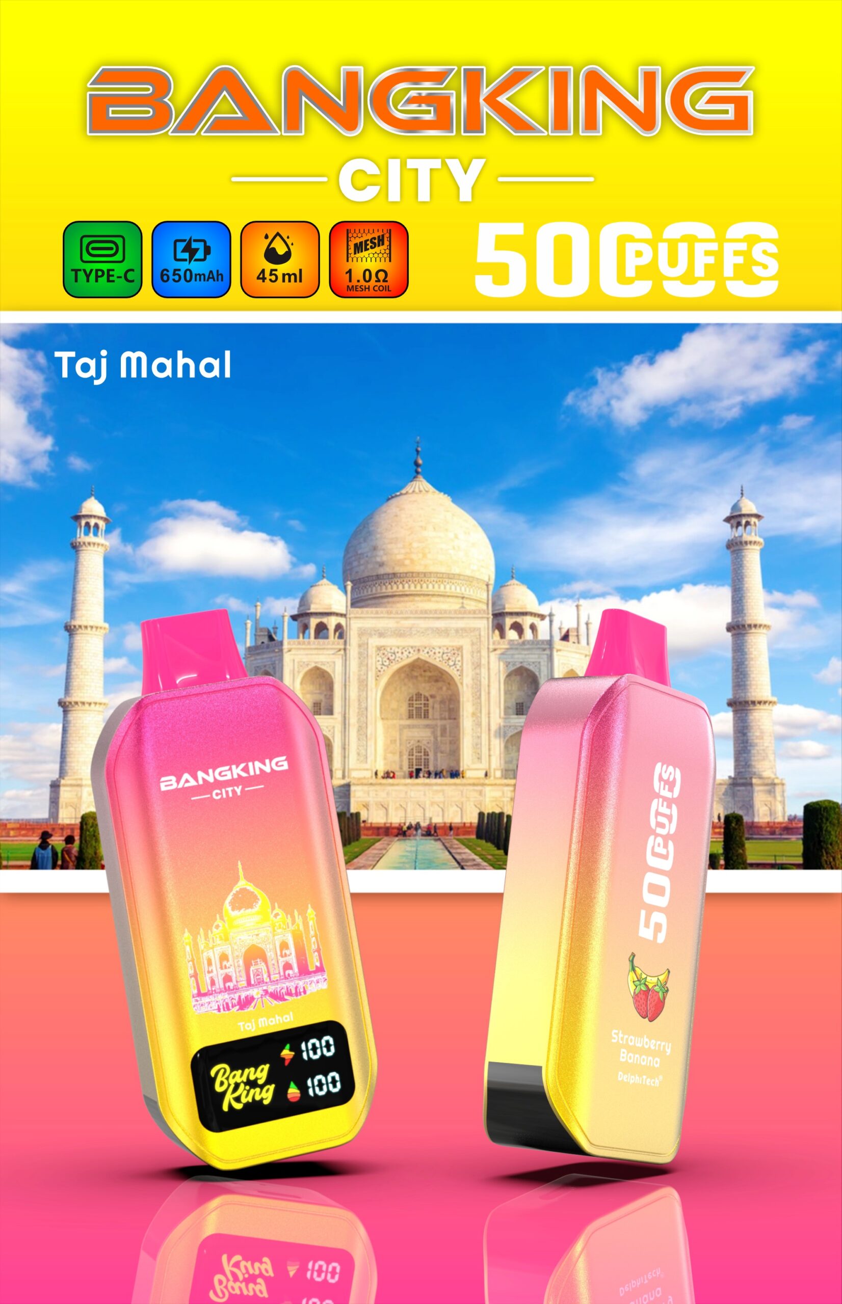 BANG KING CITY 50000 Puffs Disposable Vape – 45ml, Type-C Charging, 650mAh, 0–5% Nicotine, 12 Flavors1