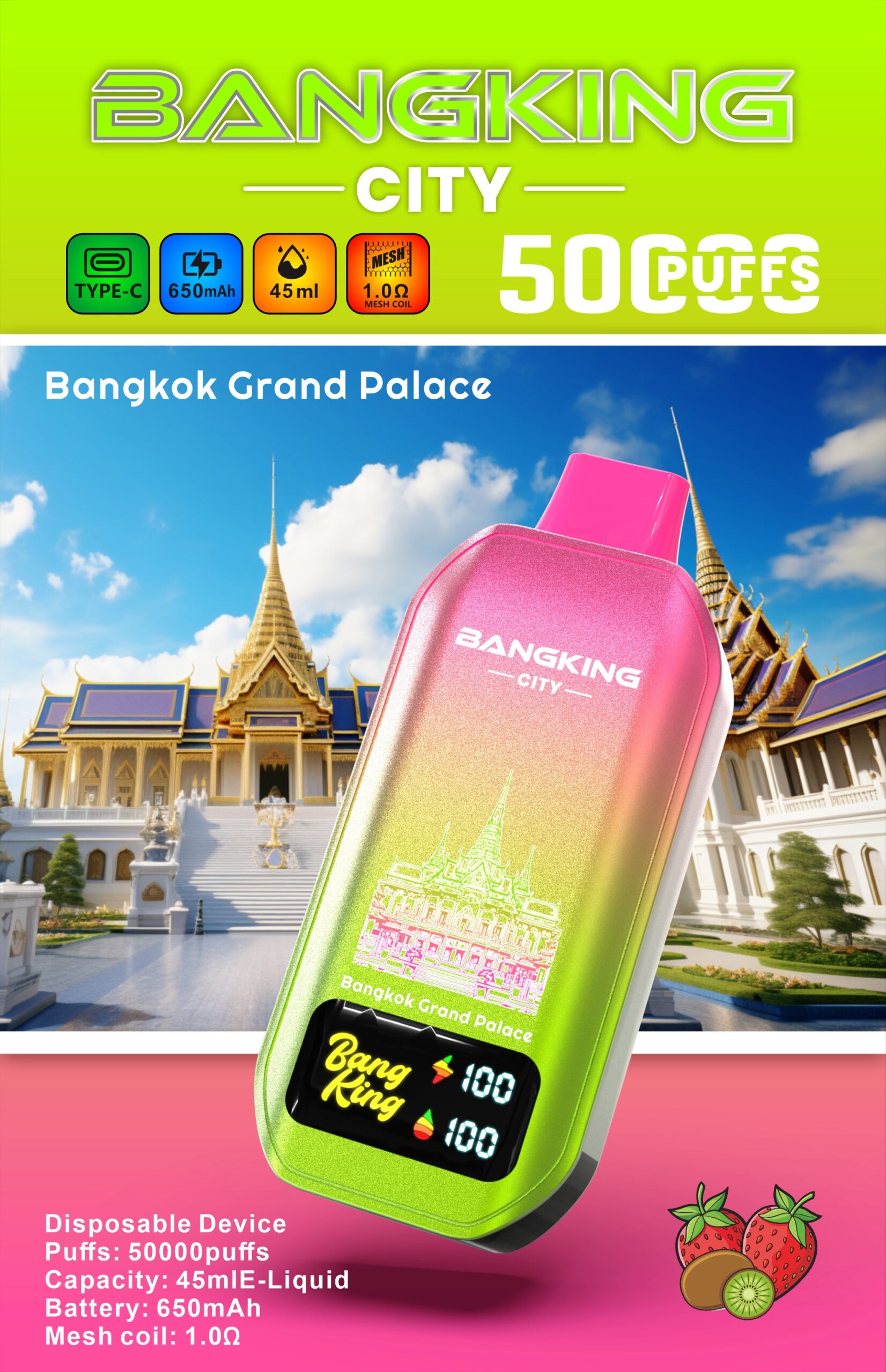 BANG KING CITY 50000 Puffs Disposable Vape – 45ml, Type-C Charging, 650mAh, 0–5% Nicotine, 12 Flavors1