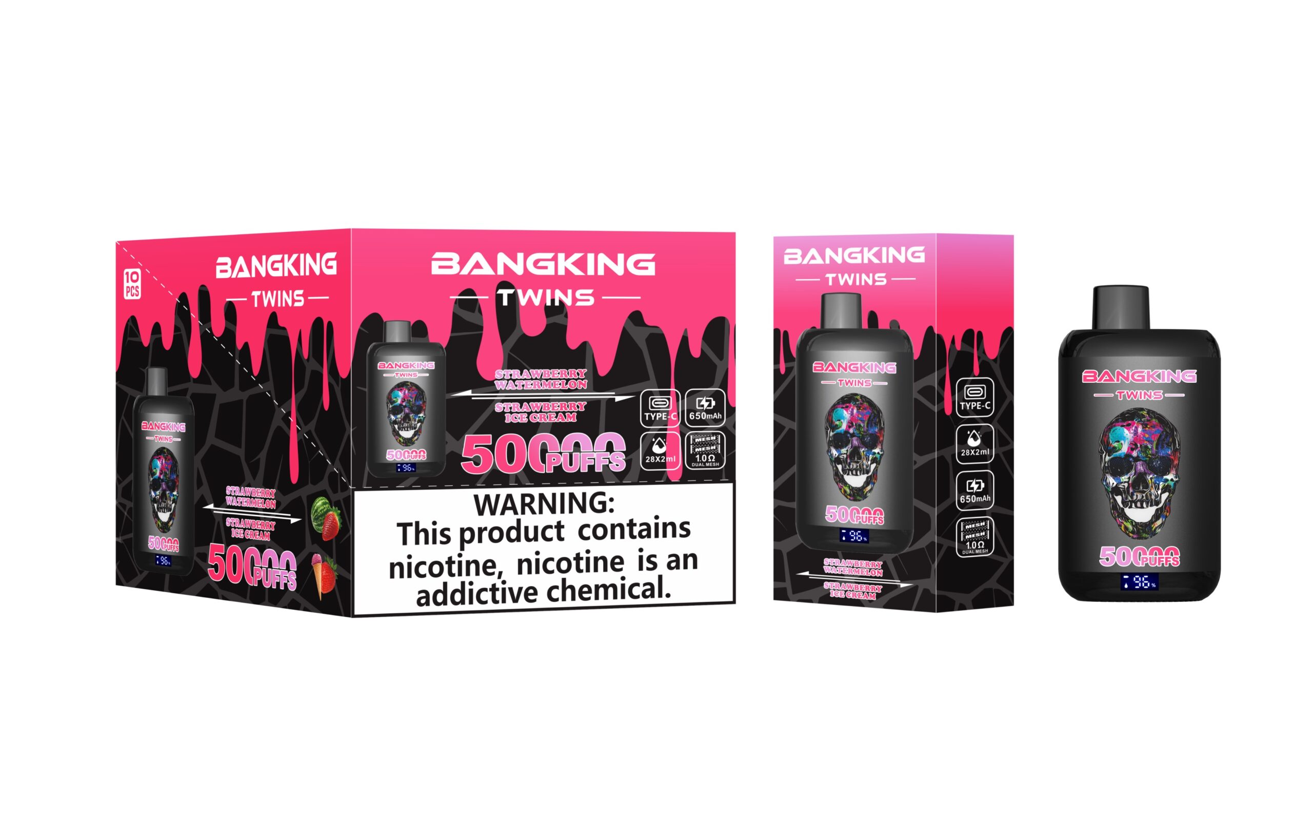 BANG KING TWINS 50000 Puffs Vape – Dual Mesh Coil, Type-C, 12 Flavors, 650mAh Battery1