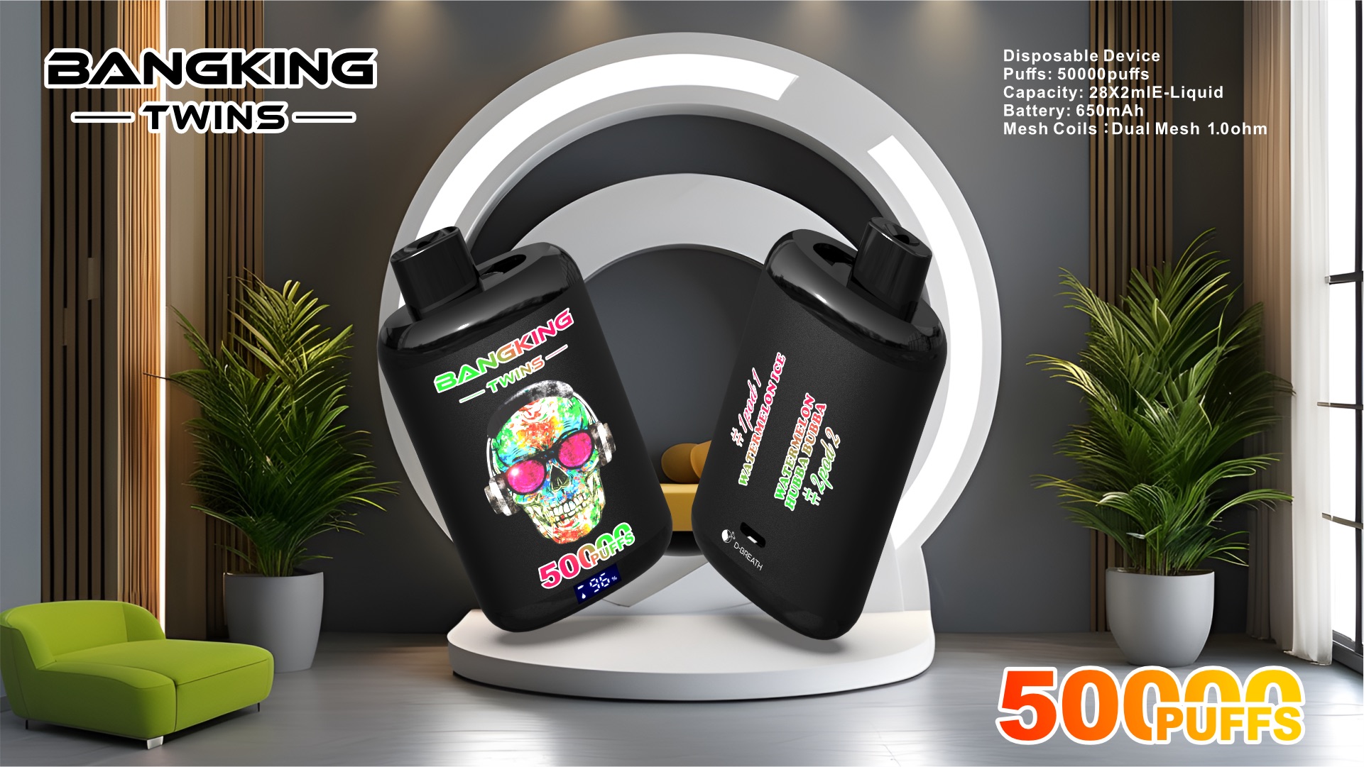 BANG KING TWINS 50000 Puffs Vape – Dual Mesh Coil, Type-C, 12 Flavors, 650mAh Battery1