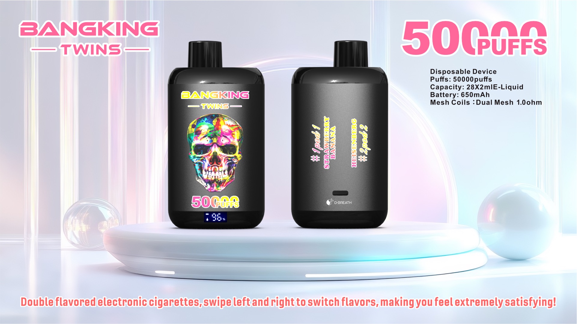BANG KING TWINS 50000 Puffs Vape – Dual Mesh Coil, Type-C, 12 Flavors, 650mAh Battery1