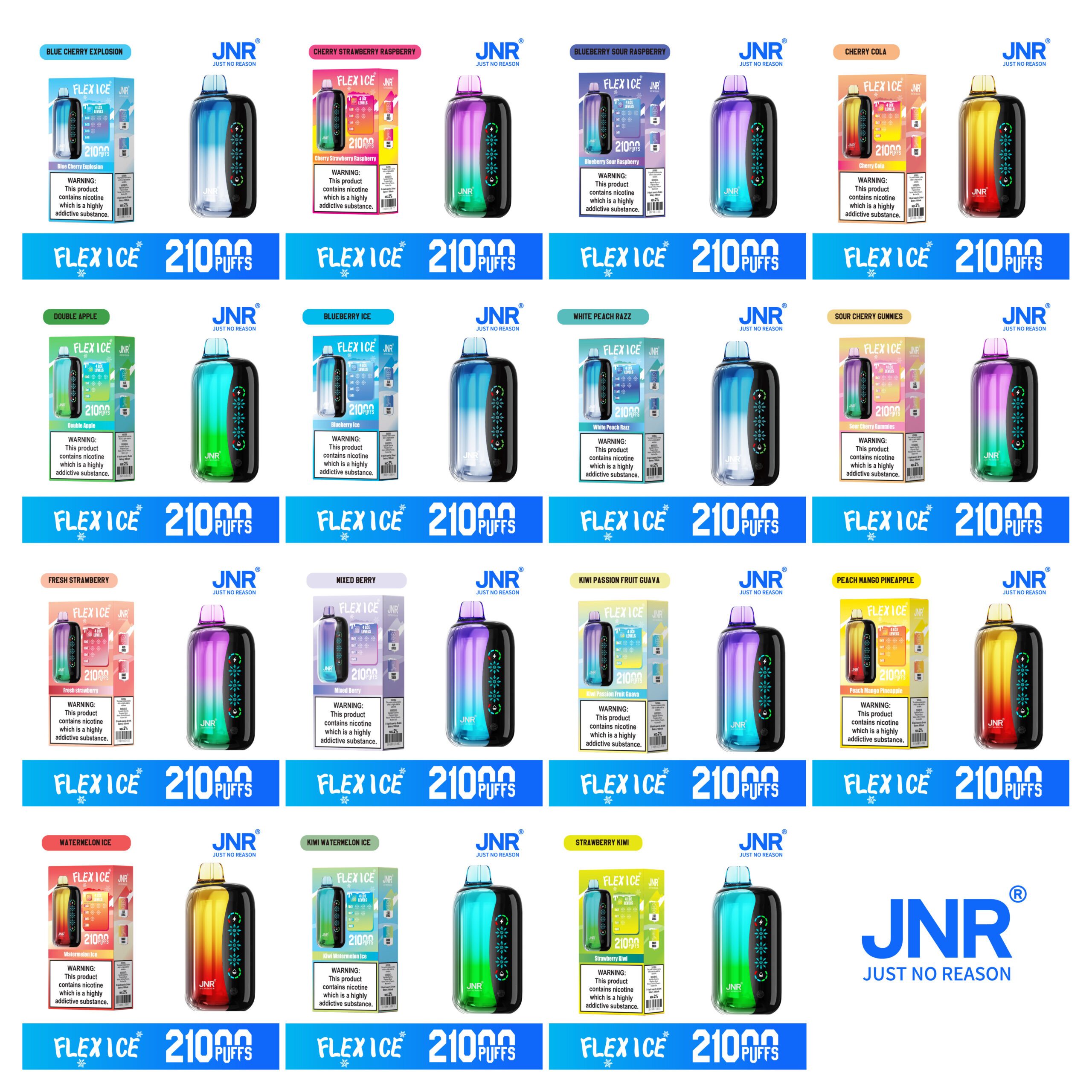 JNR Flex Ice 21000 Puffs Disposable Vape – 26ml, 1000mAh Rechargeable, Touch Screen, Adjustable Airflow & Ice, 1.2Ω Dual Mesh Coil, Type-C Charging