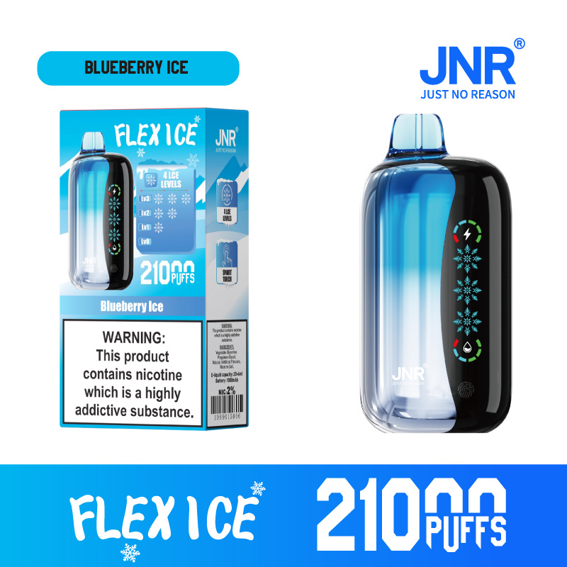 JNR Flex Ice 21000 Puffs Disposable Vape – 26ml, 1000mAh Rechargeable, Touch Screen, Adjustable Airflow & Ice, 1.2Ω Dual Mesh Coil, Type-C Charging