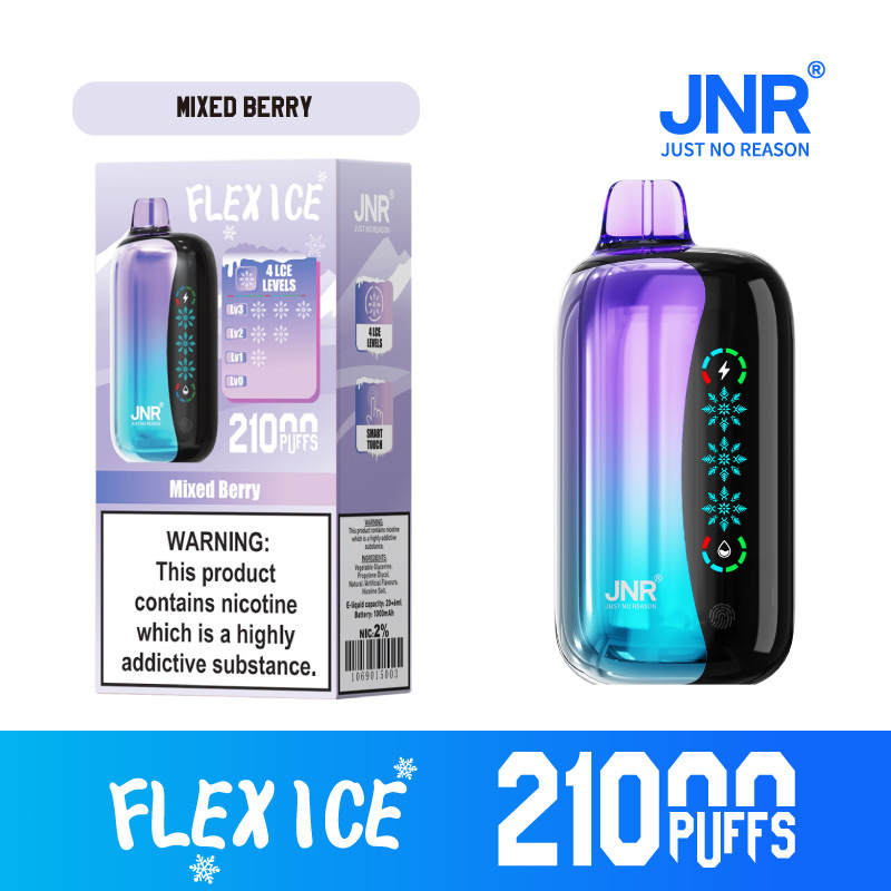 JNR Flex Ice 21000 Puffs Disposable Vape – 26ml, 1000mAh Rechargeable, Touch Screen, Adjustable Airflow & Ice, 1.2Ω Dual Mesh Coil, Type-C Charging