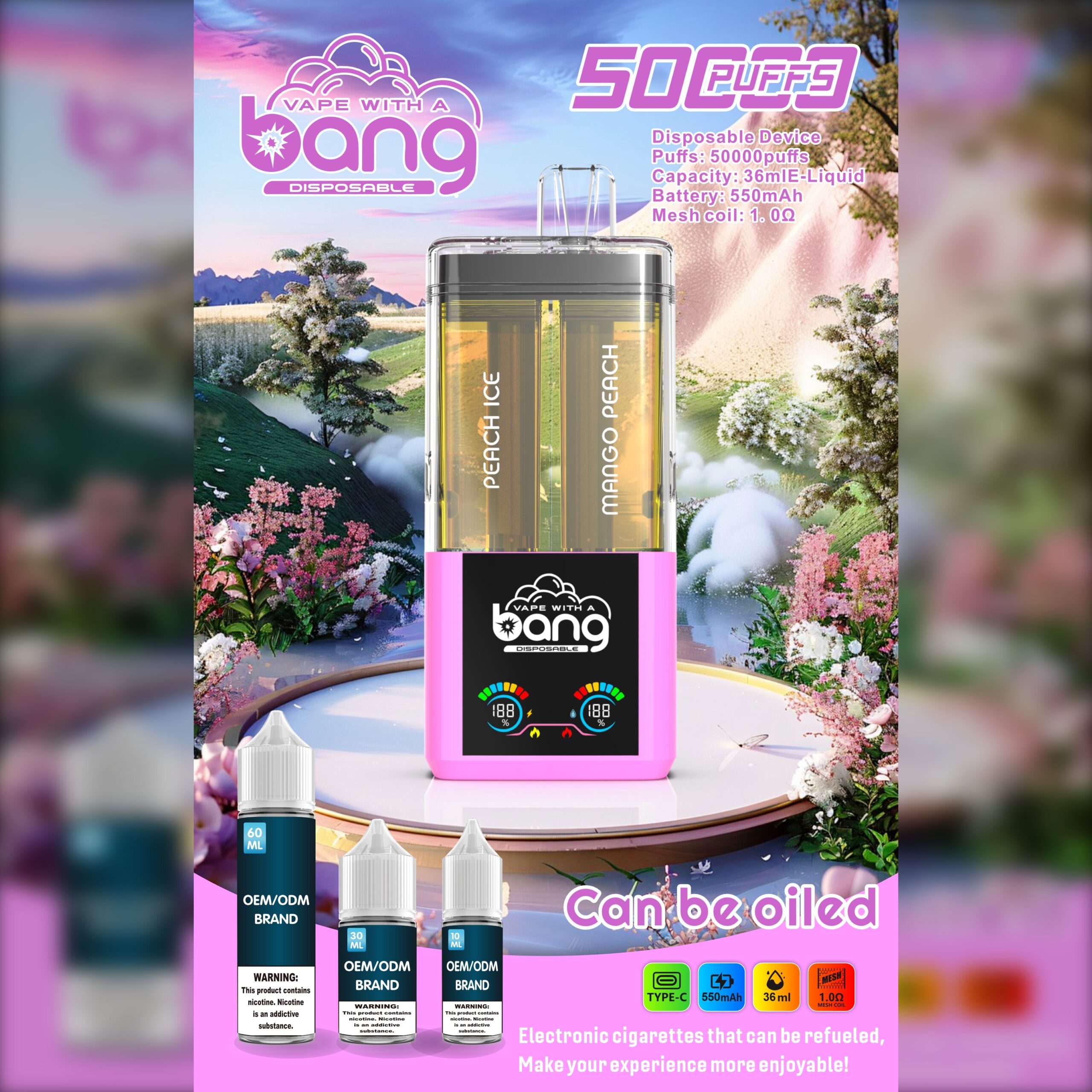 BANG B50K 50000 Puffs Disposable Vape – 36mL, 650mAh, Type-C Rechargeable, Mesh Coil 1.0Ω