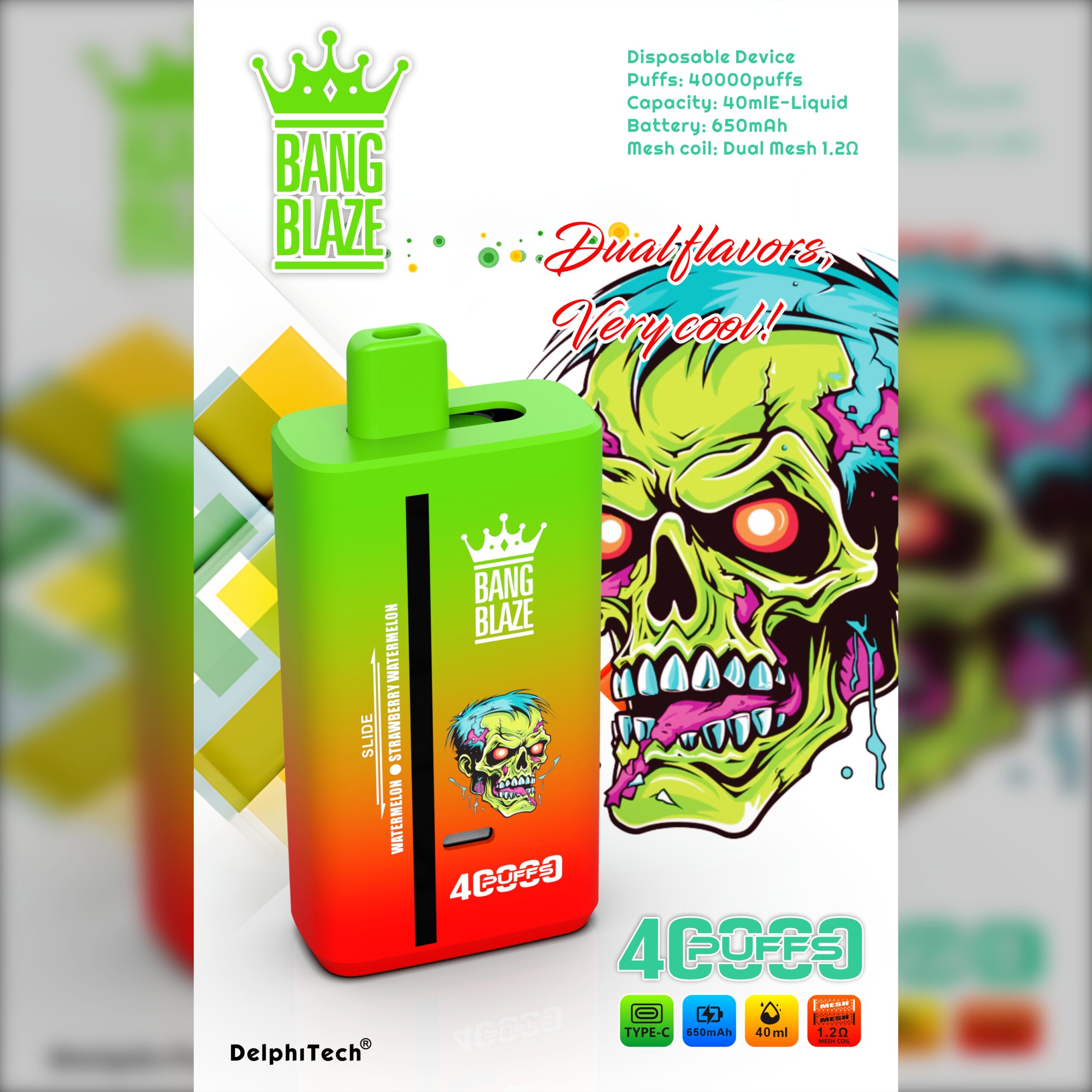 BANGBLAZE 40000 Puffs Disposable Vape BK40S – 40mL, 650mAh, 1.2Ω Mesh Coil, Type-C Rechargeable