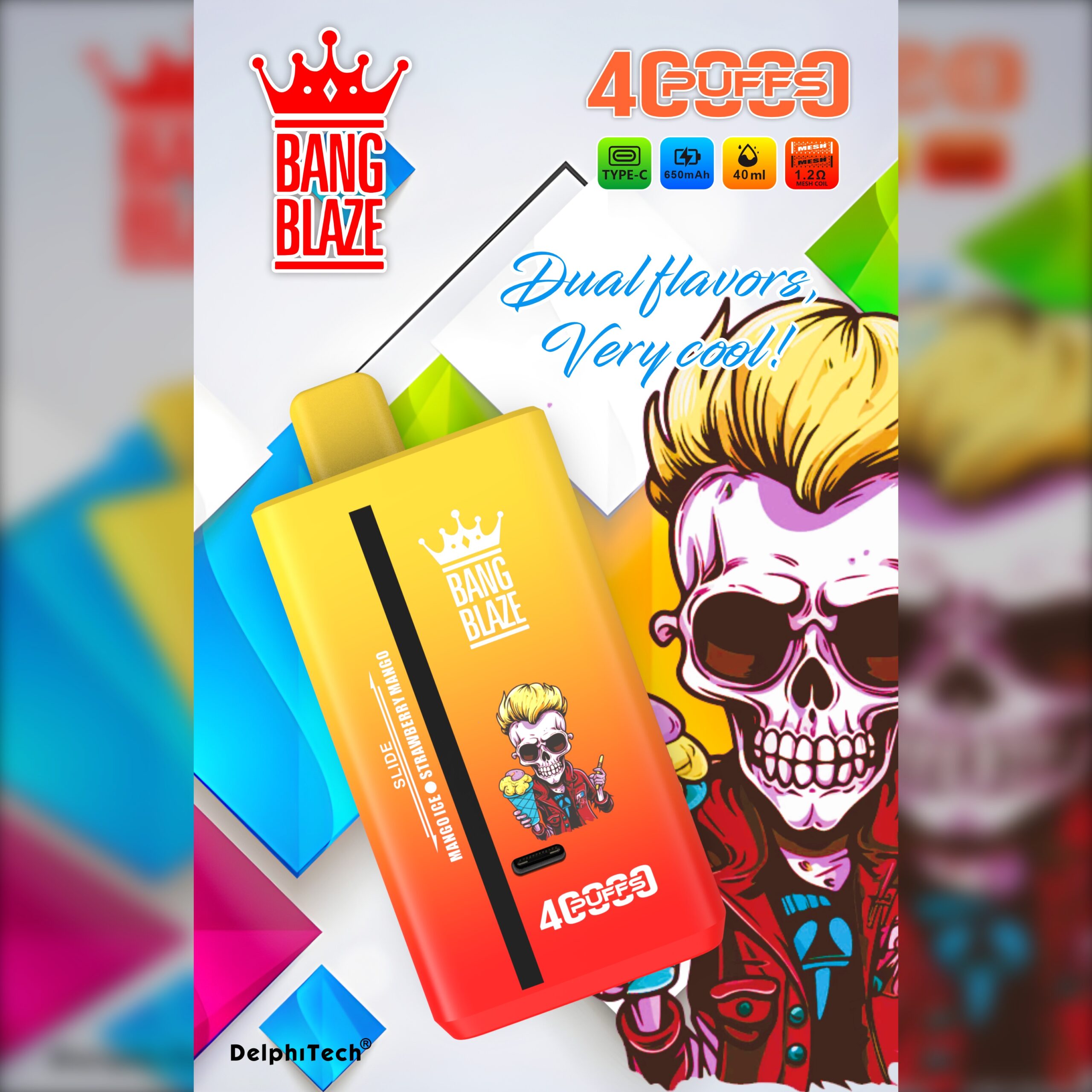 BANGBLAZE 40000 Puffs Disposable Vape BK40S – 40mL, 650mAh, 1.2Ω Mesh Coil, Type-C Rechargeable