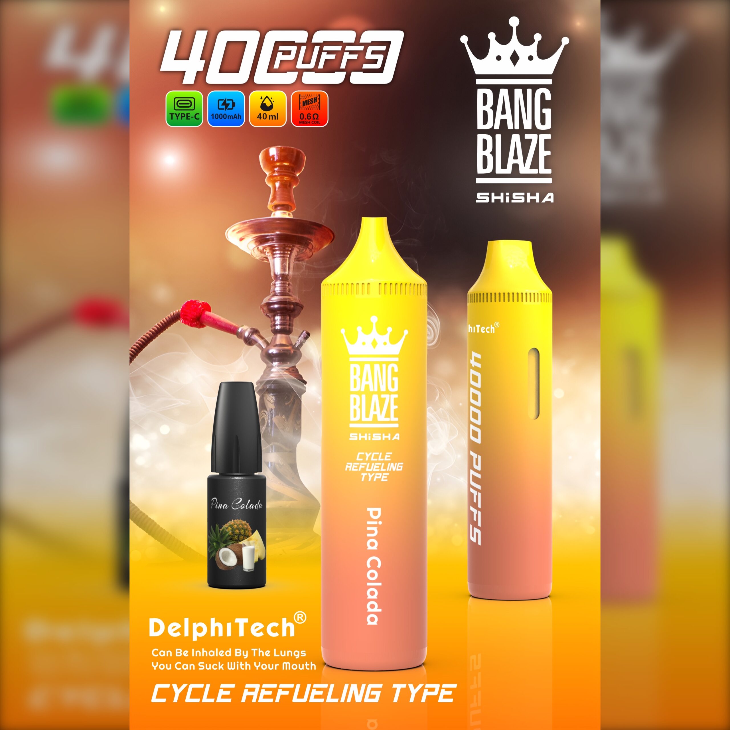 BANGBLAZE 40000 Puffs Disposable Vape BK40– 40mL, 1000mAh, Type-C Rechargeable