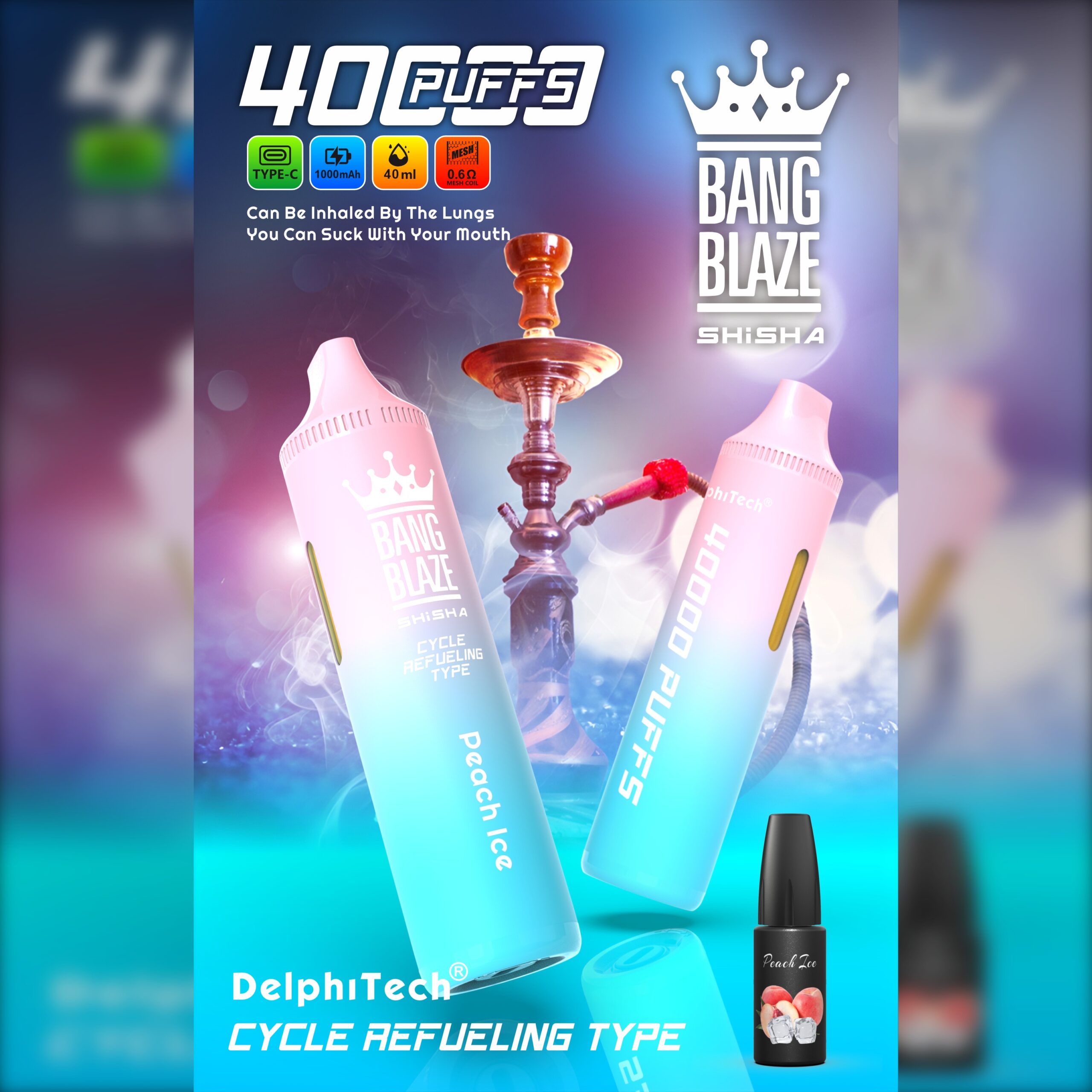 BANGBLAZE 40000 Puffs Disposable Vape BK40– 40mL, 1000mAh, Type-C Rechargeable