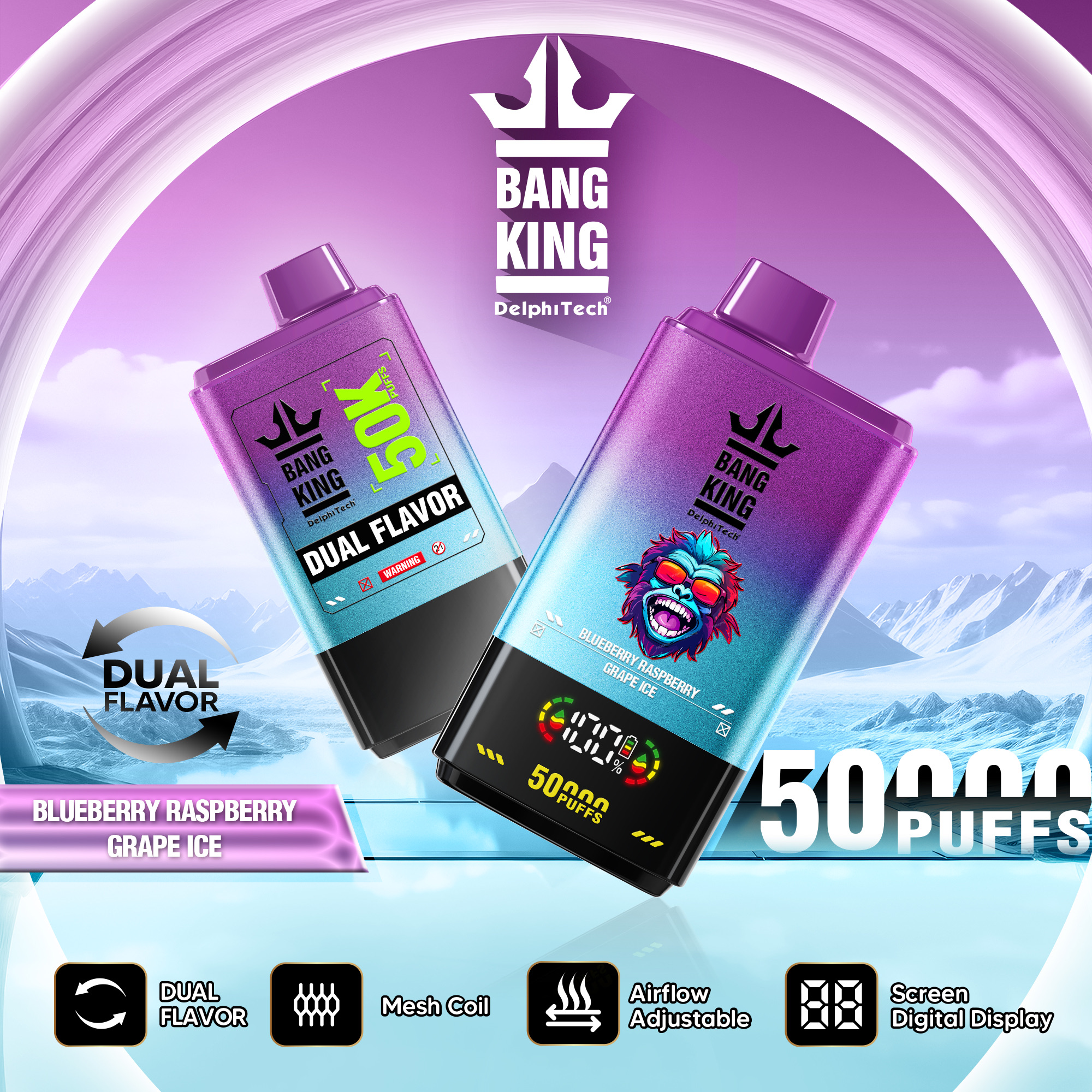 BANGKING BK50 50000 Puffs Disposable Vape – 17.5mL, 850mAh, 1.0Ω Mesh Coil, Type-C Rechargeable, Dual Flavor Switch