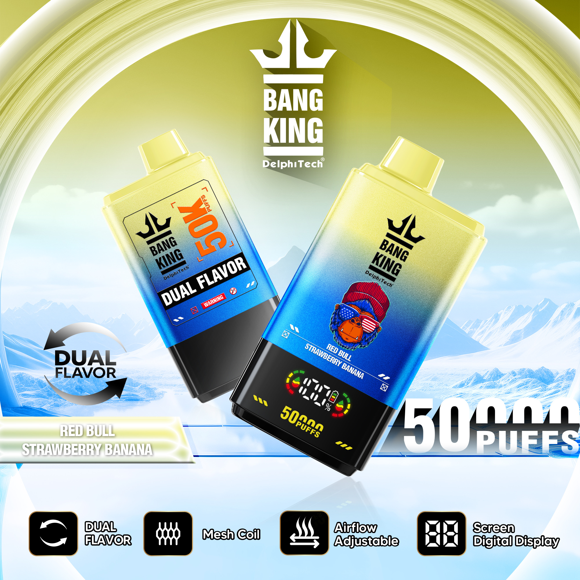 BANGKING BK50 50000 Puffs Disposable Vape – 17.5mL, 850mAh, 1.0Ω Mesh Coil, Type-C Rechargeable, Dual Flavor Switch
