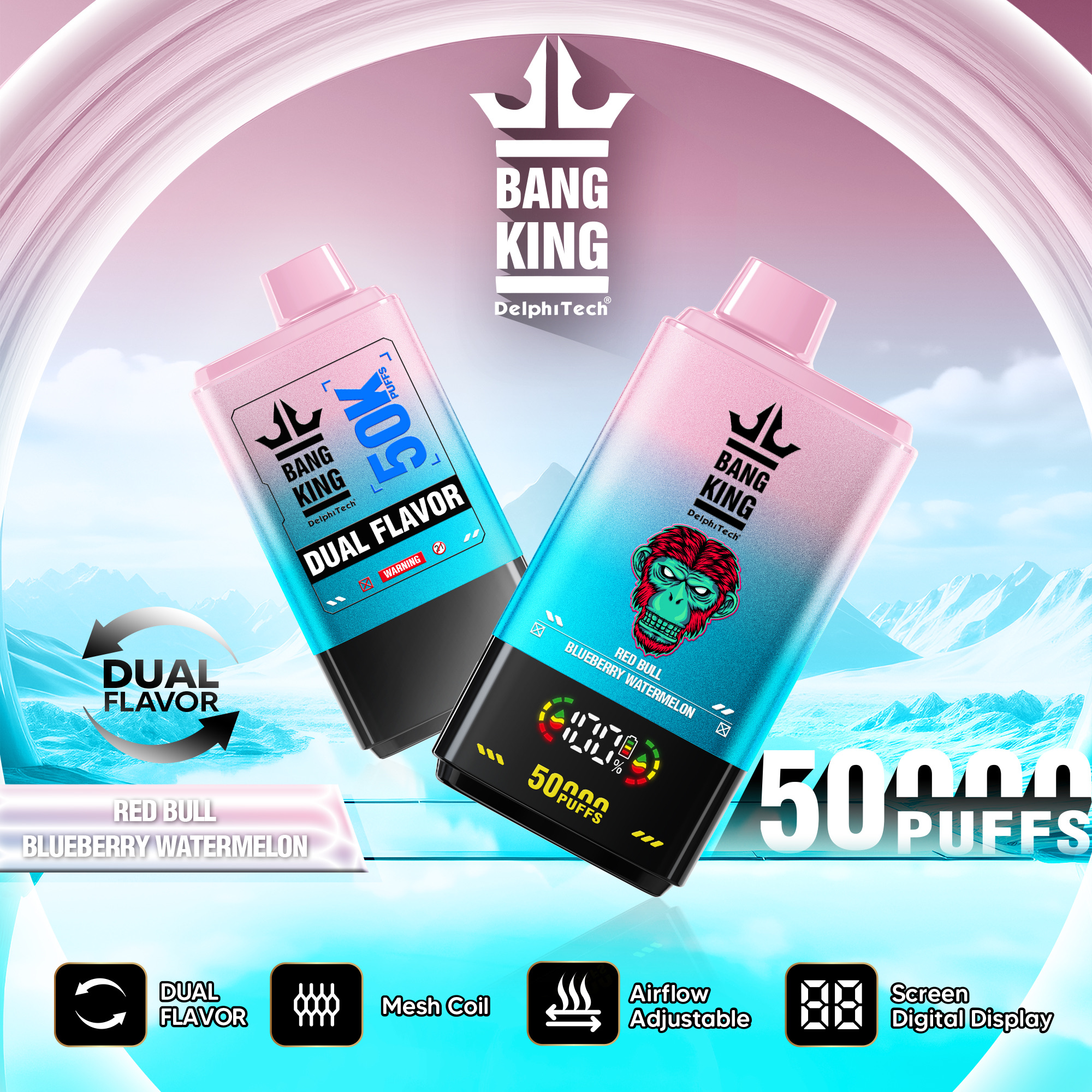 BANGKING BK50 50000 Puffs Disposable Vape – 17.5mL, 850mAh, 1.0Ω Mesh Coil, Type-C Rechargeable, Dual Flavor Switch