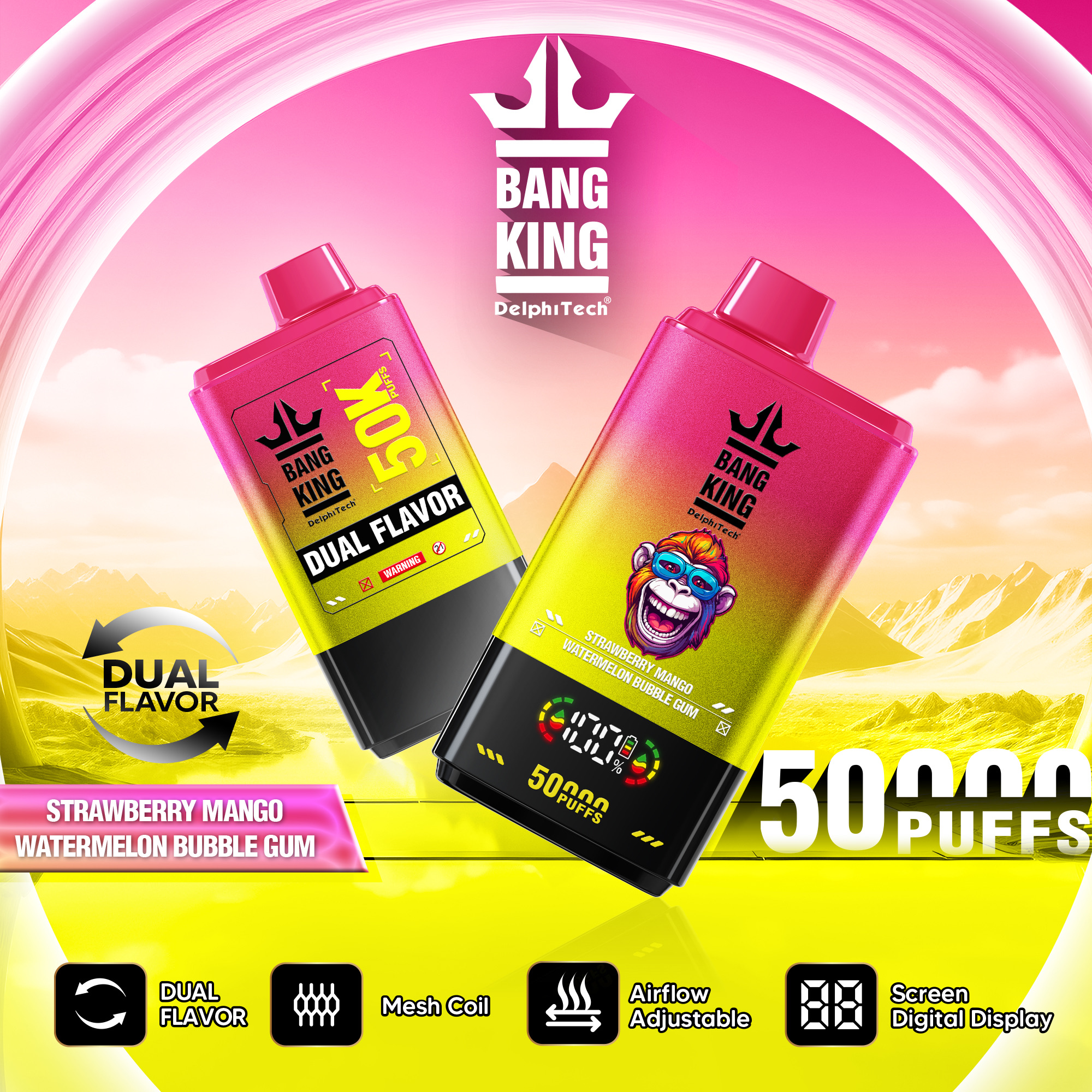 BANGKING BK50 50000 Puffs Disposable Vape – 17.5mL, 850mAh, 1.0Ω Mesh Coil, Type-C Rechargeable, Dual Flavor Switch